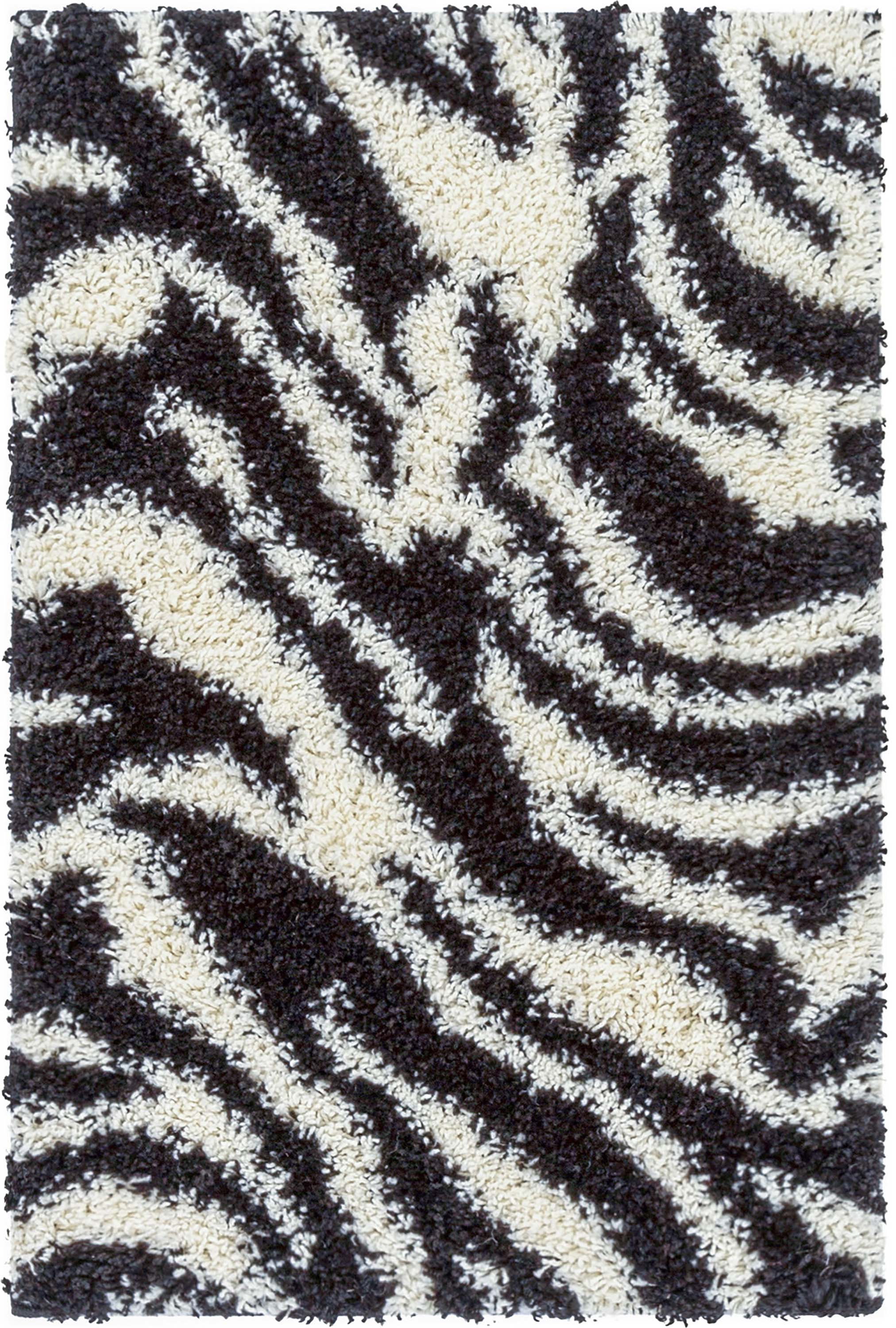 Safari Zebra Black Contemporary Shag Rug