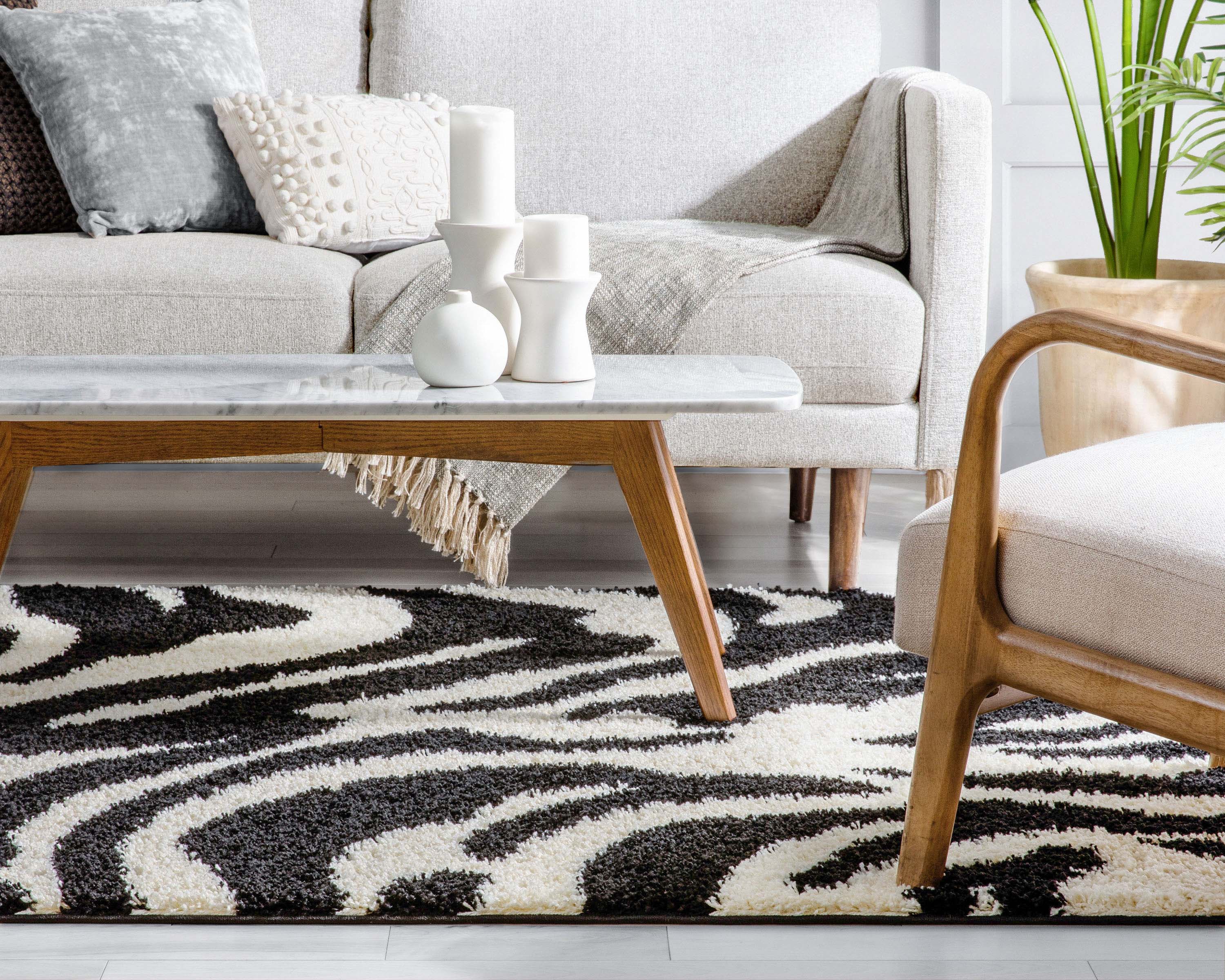 Safari Zebra Black Contemporary Shag Rug