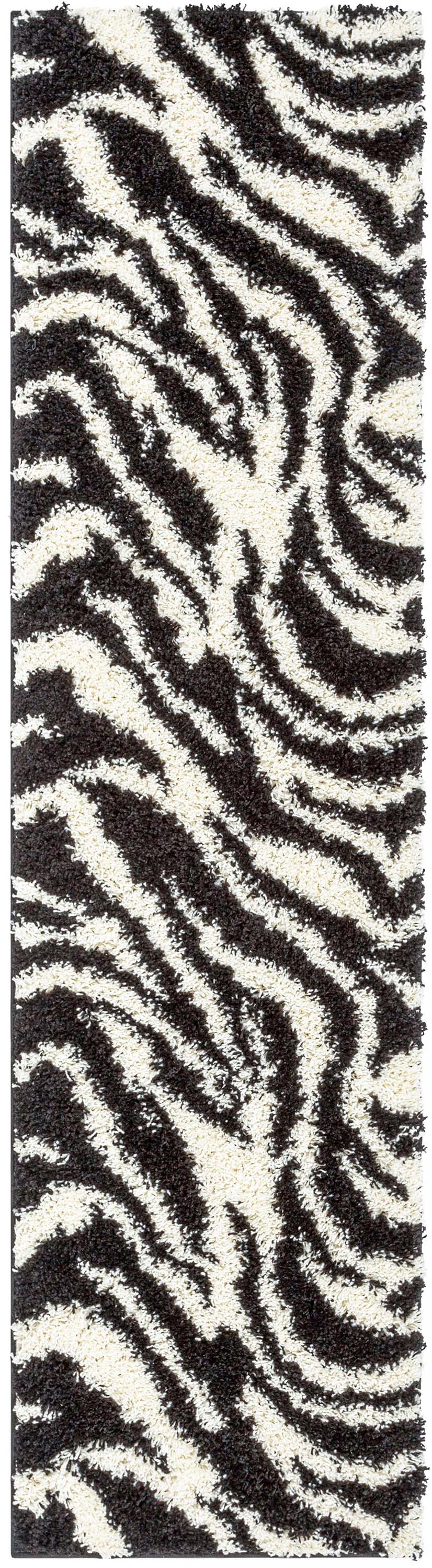 Safari Zebra Black Contemporary Shag Rug