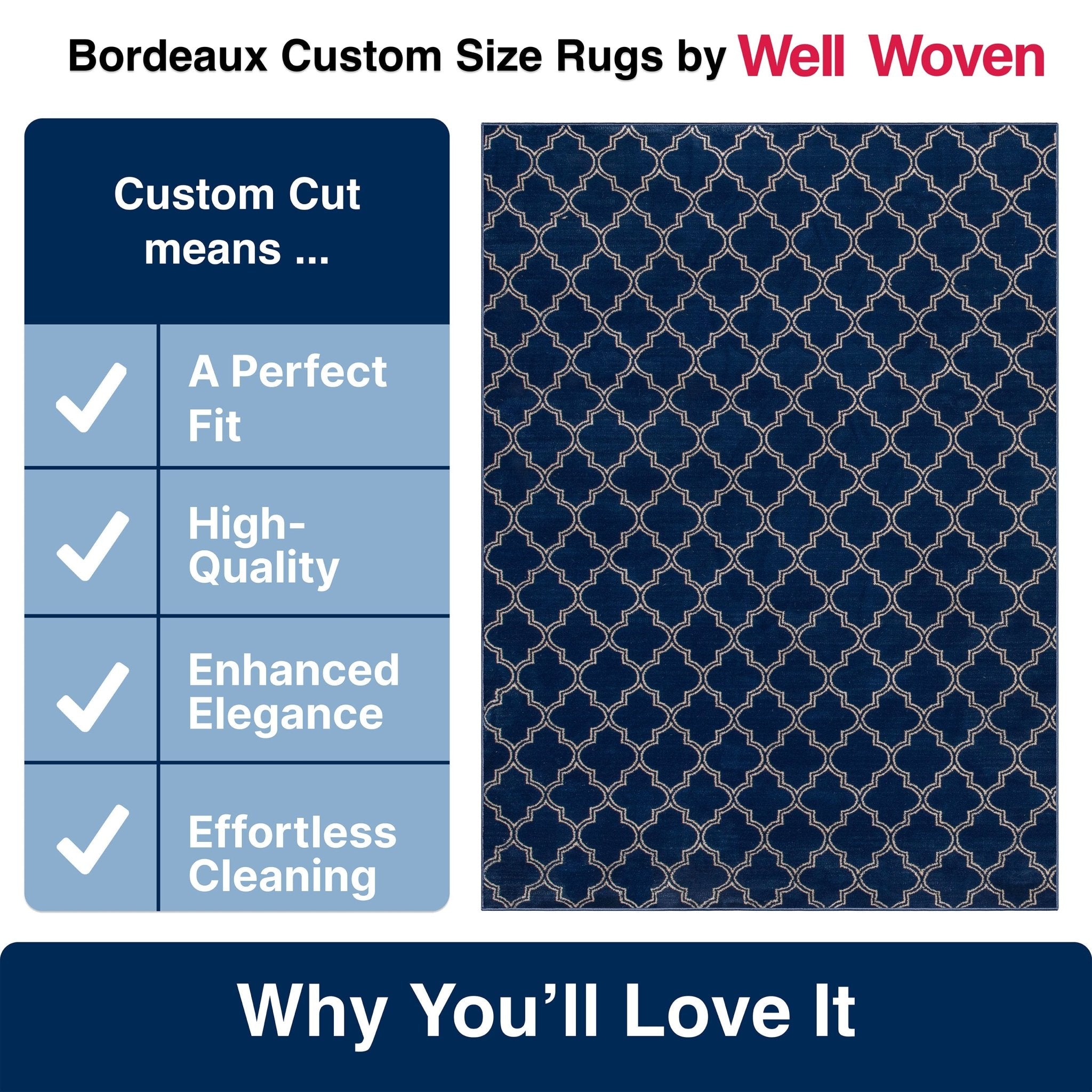 Nantucket Trellis Custom-Made Rug, Made to Order, High-Quality, Elegant Blue Design Area Rug - Well Woven