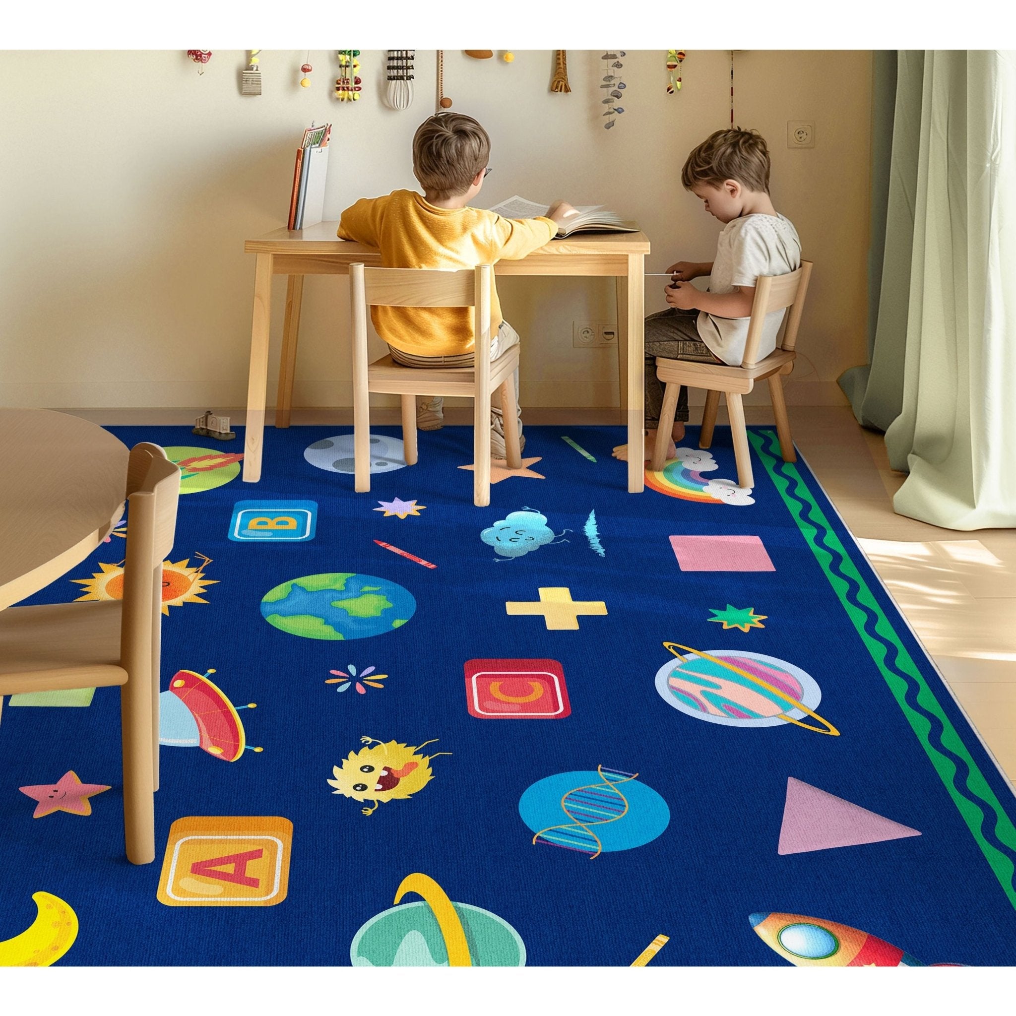 Crayola Modern Cosmic Adventure Space Theme 5' x 7' Blue Area Rug By Well Woven Well Woven