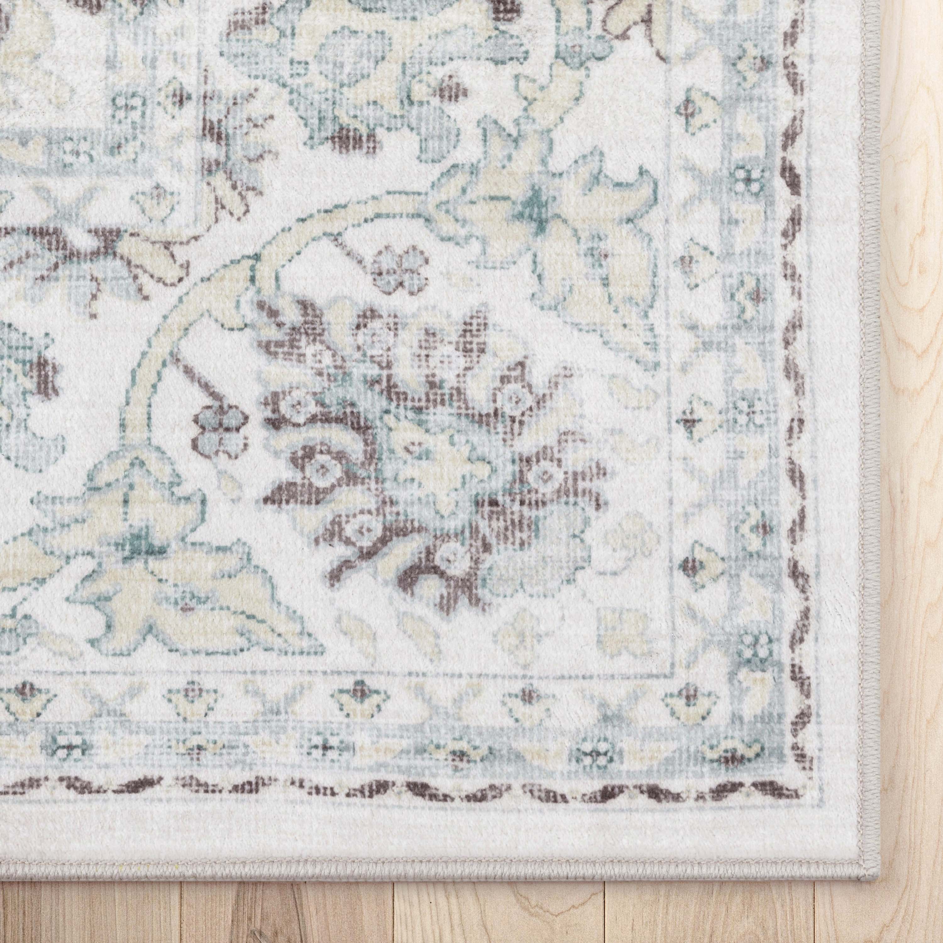 Elle Basics Silk Vintage Oriental Ivory Easy-Clean Washable Non-Slip Rug by Well Woven Well Woven