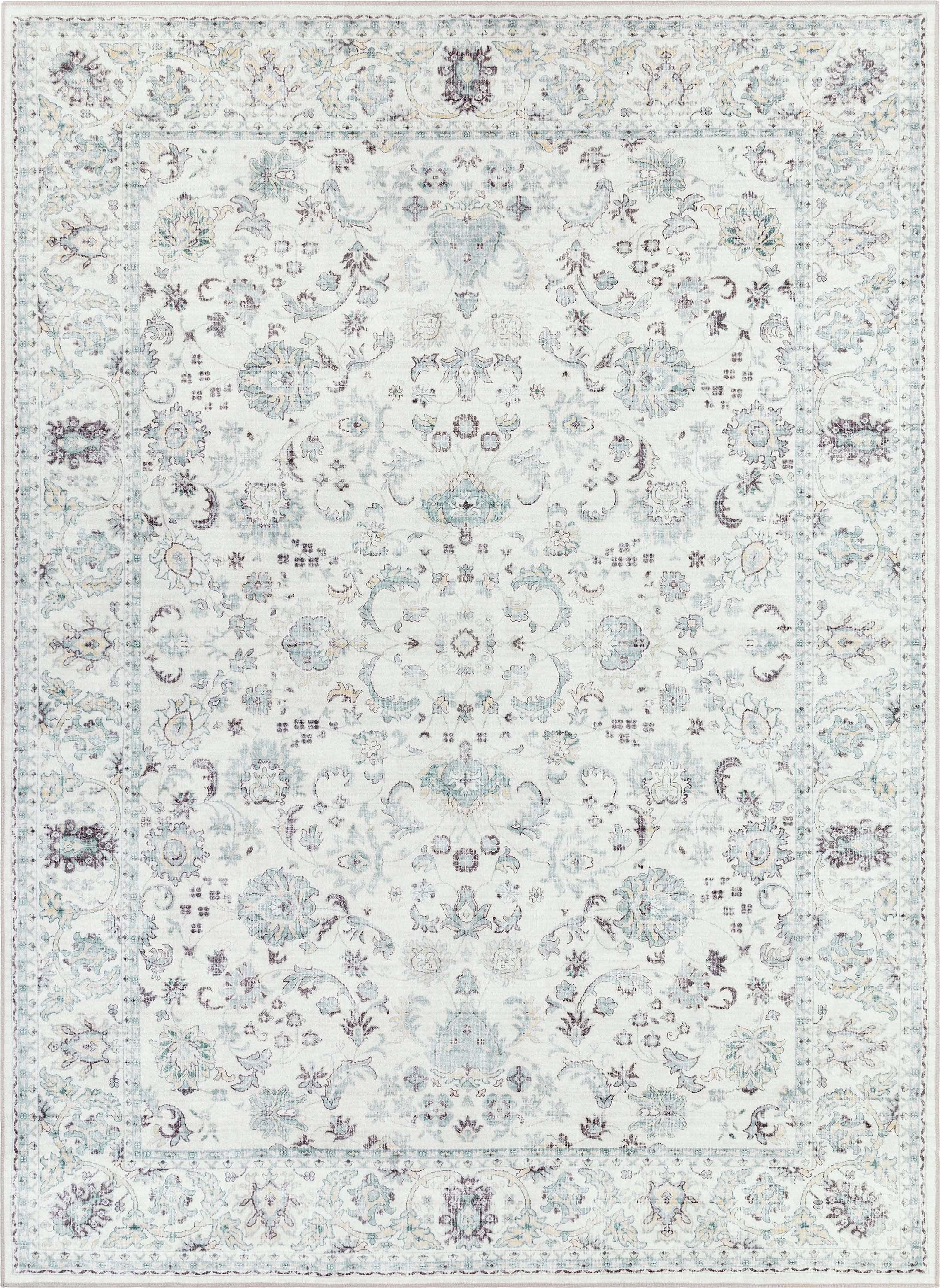Elle Basics Silk Vintage Oriental Ivory Easy-Clean Washable Non-Slip Rug by Well Woven Well Woven