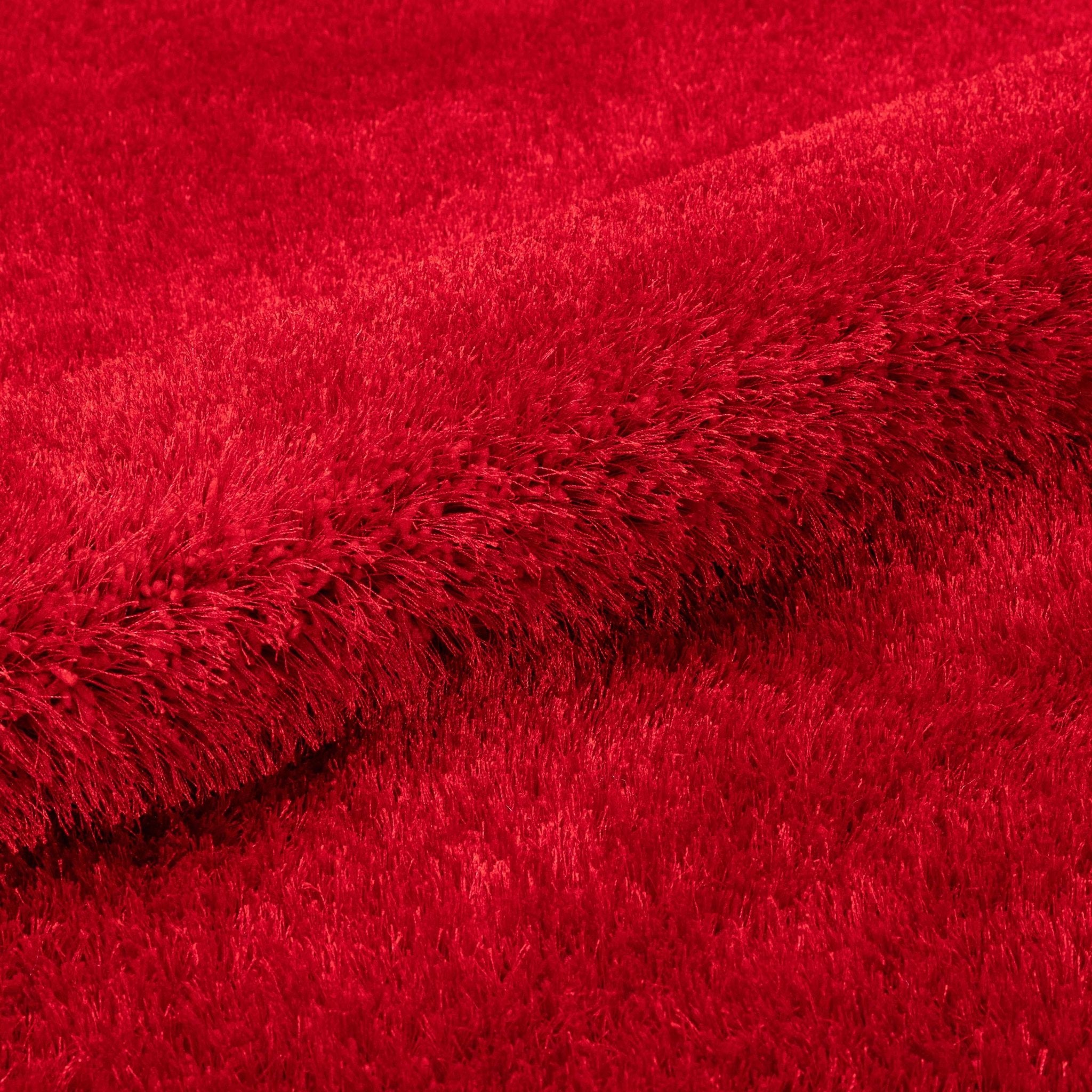 Feather Collection Liza Red Shag Rug – Sparkly, Plush, Minimalist Glam - Well Woven - soft red shag rug