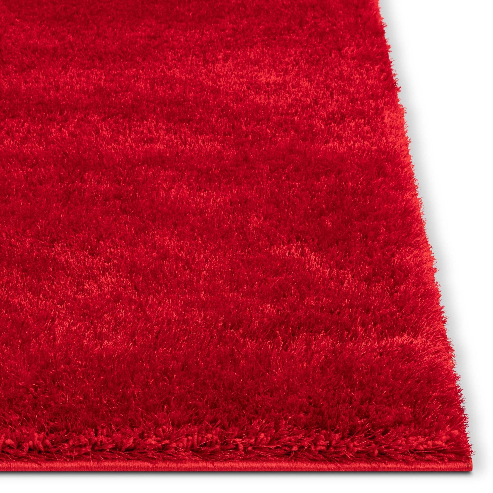 Feather Collection Liza Red Shag Rug – Sparkly, Plush, Minimalist Glam - Well Woven - red rug with texture