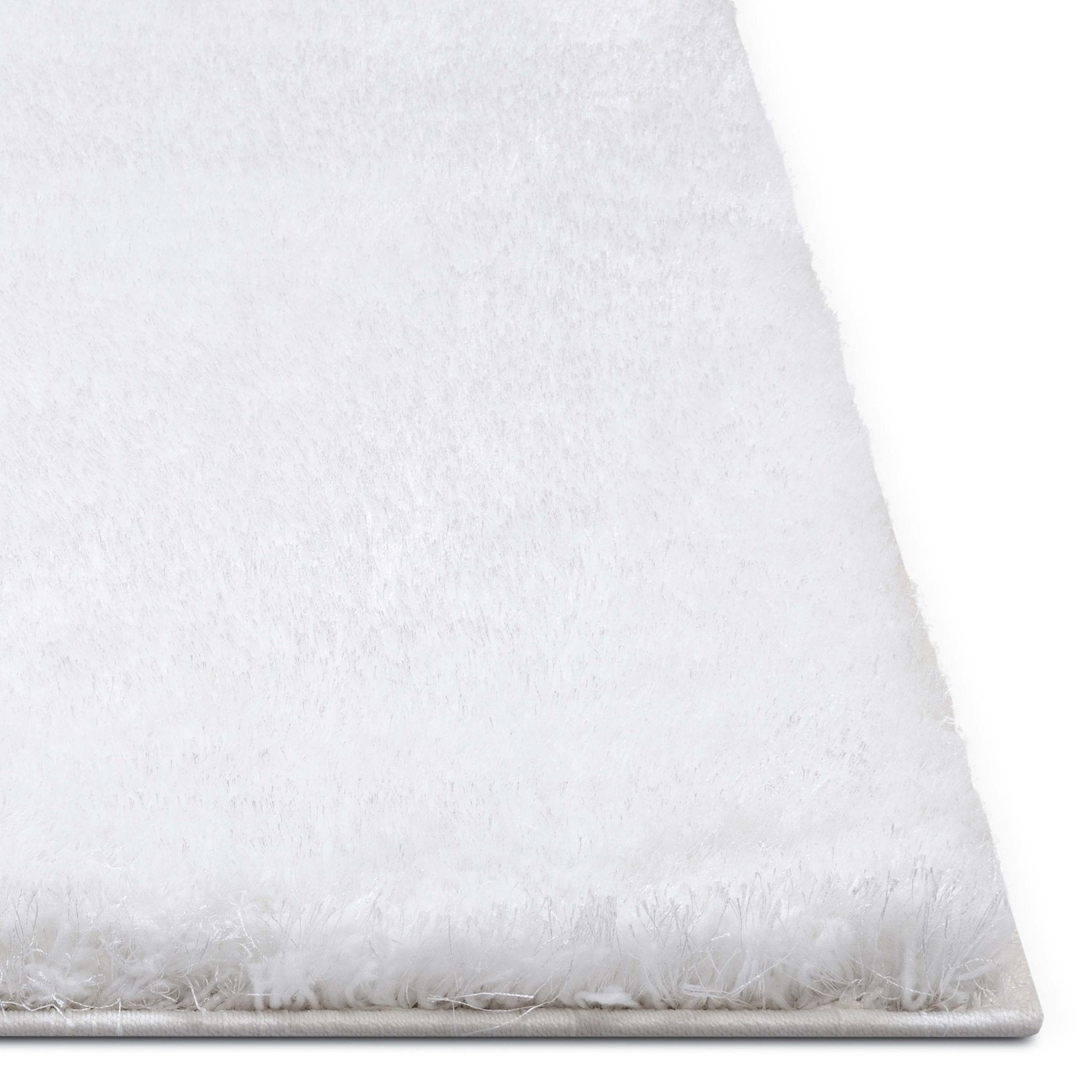 Feather Collection Liza White Shag Rug – Sparkly, Plush, Minimalist Glam - Well Woven - white rug corner