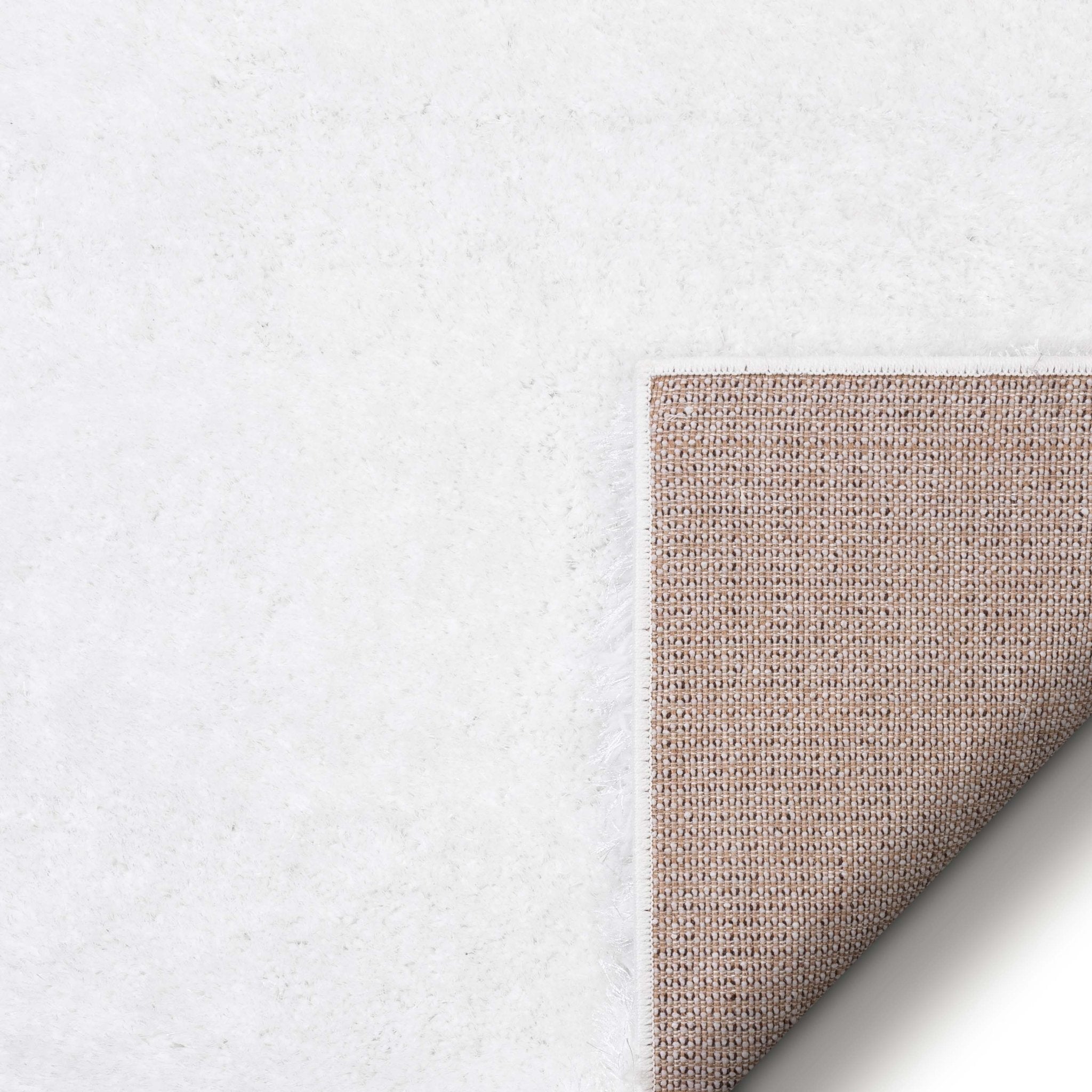 Feather Collection Liza White Shag Rug – Sparkly, Plush, Minimalist Glam - Well Woven - white rug with jute backing