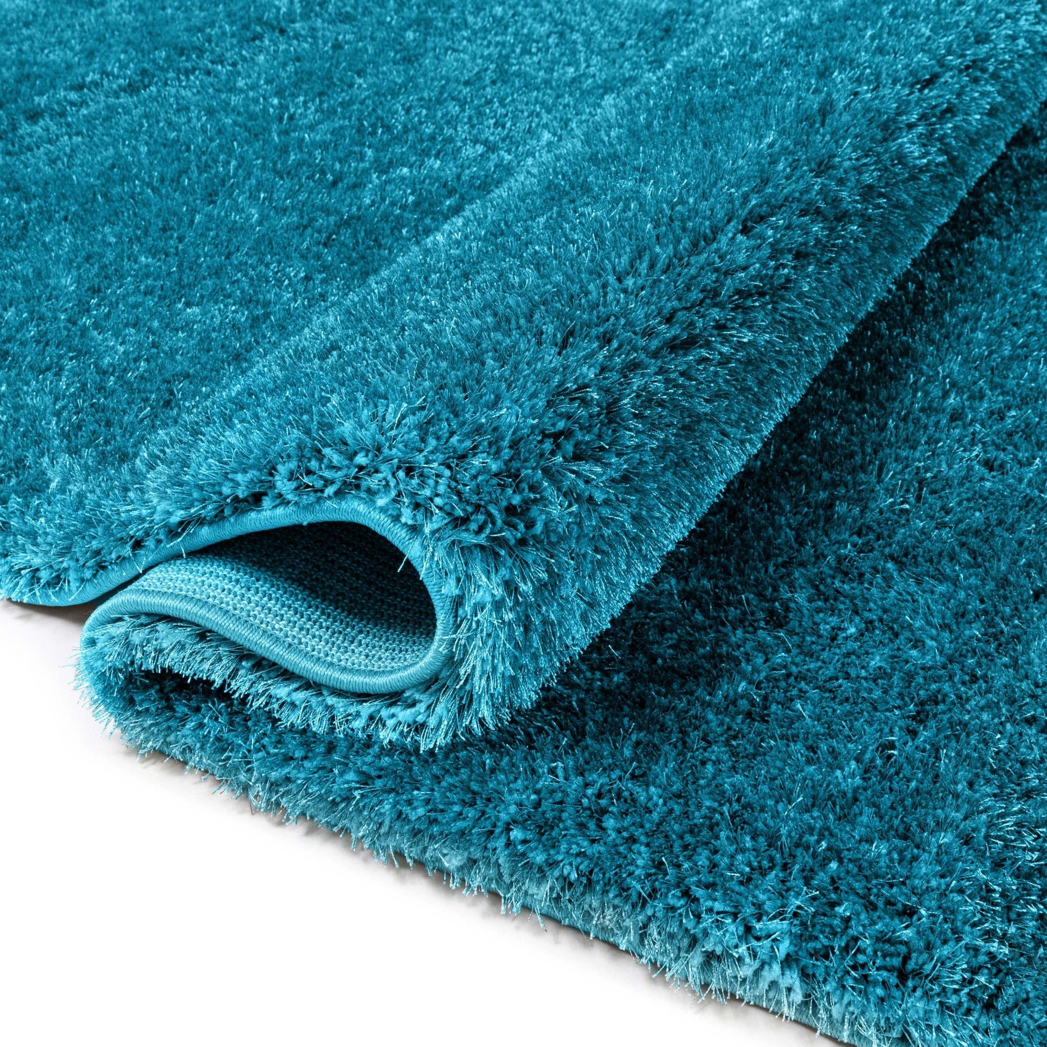 Feather Collection Liza Blue Shag Rug – Sparkly, Plush, Minimalist Glam - Well Woven - Thick pile teal rug