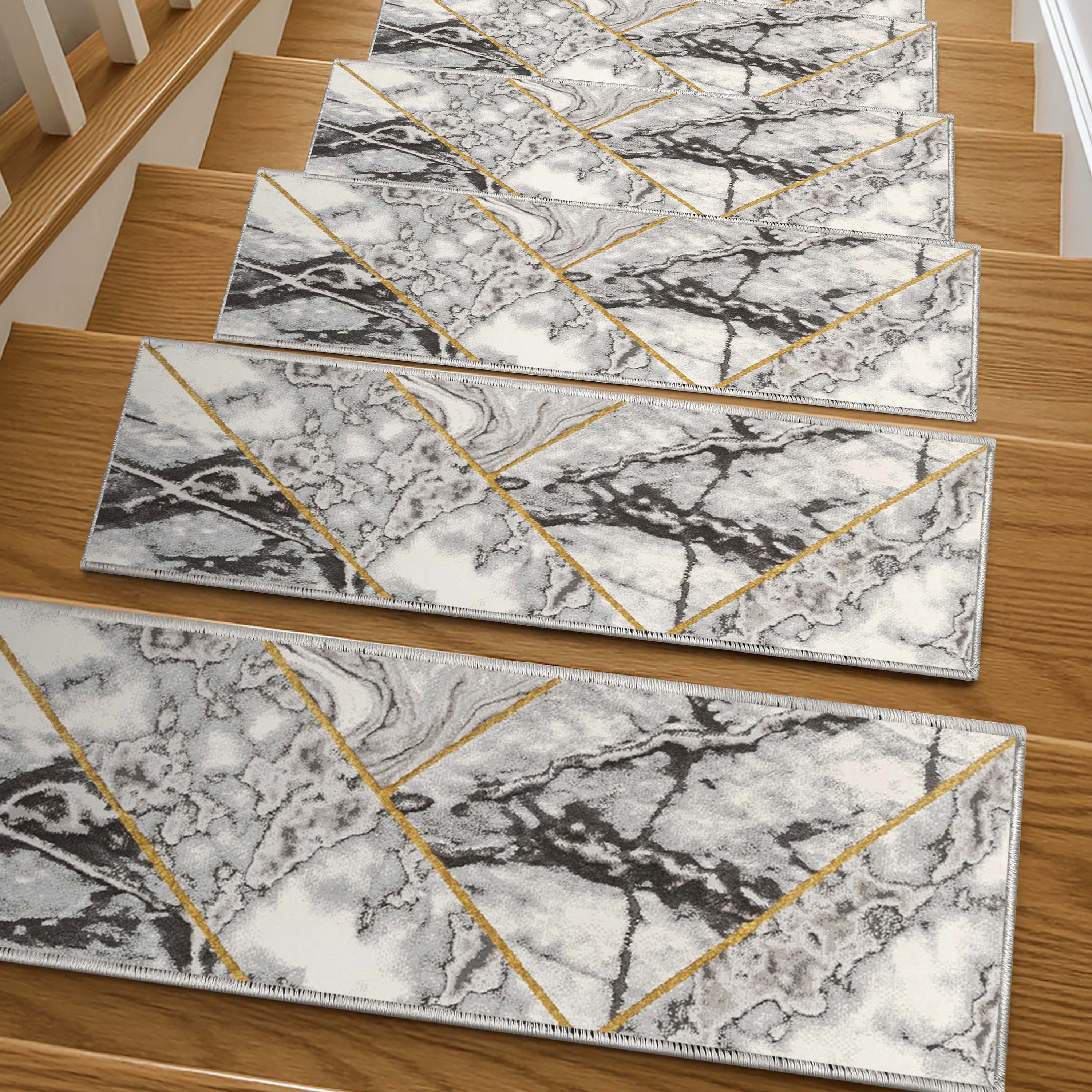 Arlo Grey Stair Tread Rugs - Well Woven - Arlo Grey Stair Tread Rugs on wooden steps