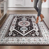 Kama Medallion Tribal Black Non-Slip Washable Rug with Rubber Backing for High-Traffic Areas