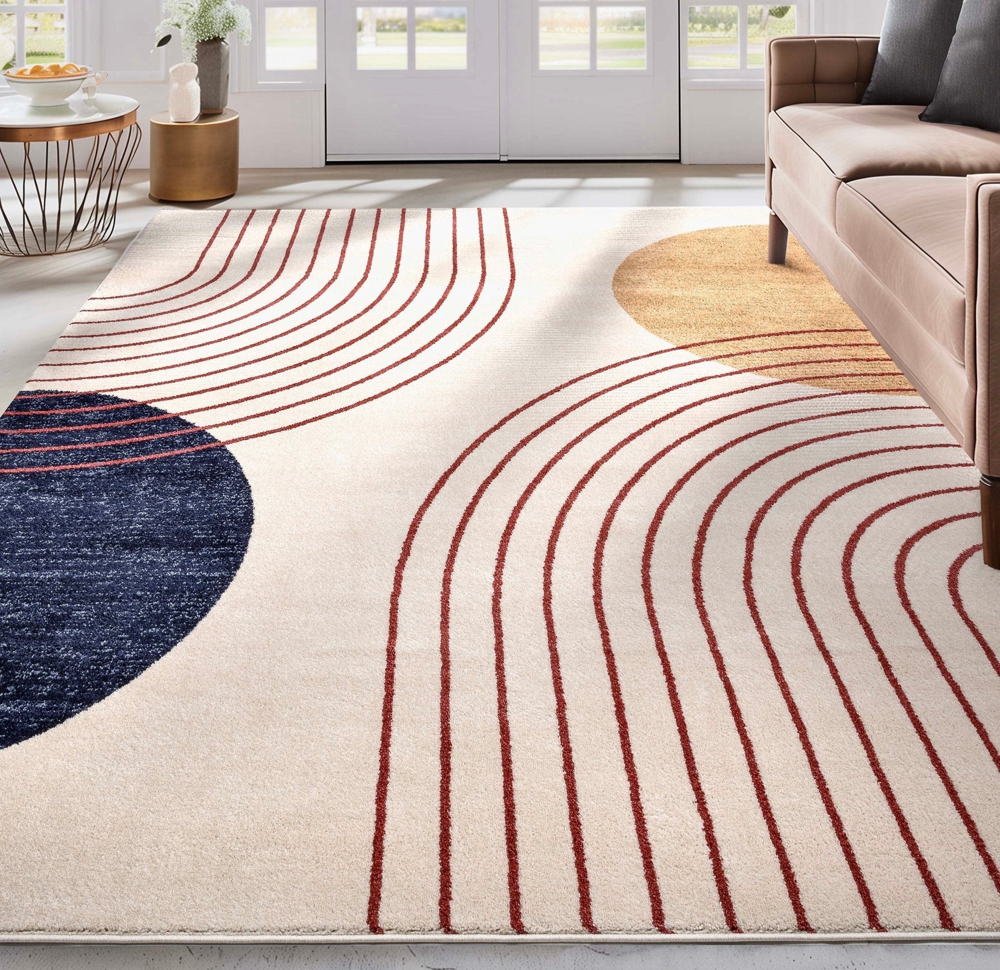 Laslow Modern Geometric Ivory Rug For Living Room, Bedroom, and Dining Room Well Woven