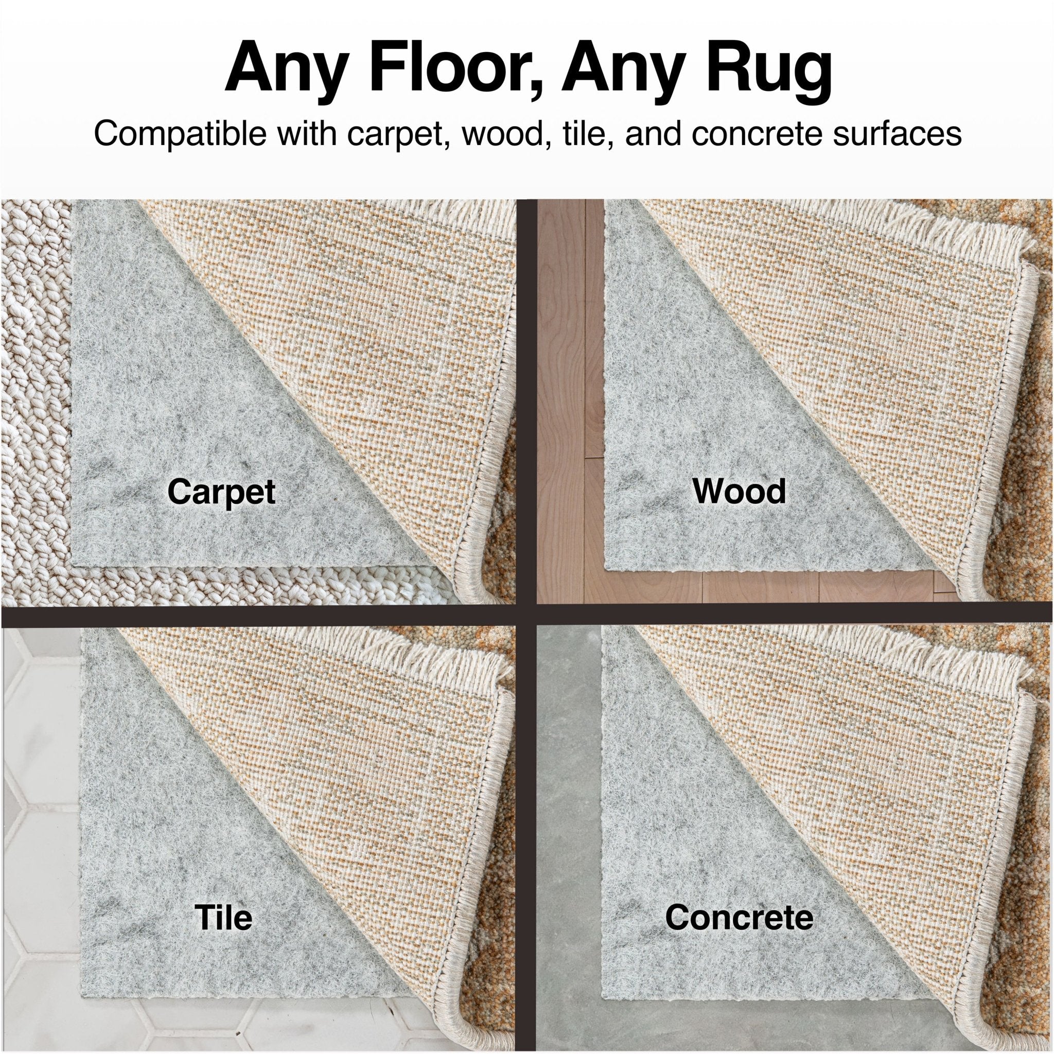 Non-Slip Felt Rug Pad – Easy to Trim, Safe for All Floors, Grey Cream Slim 1/8” Thickness Well Woven