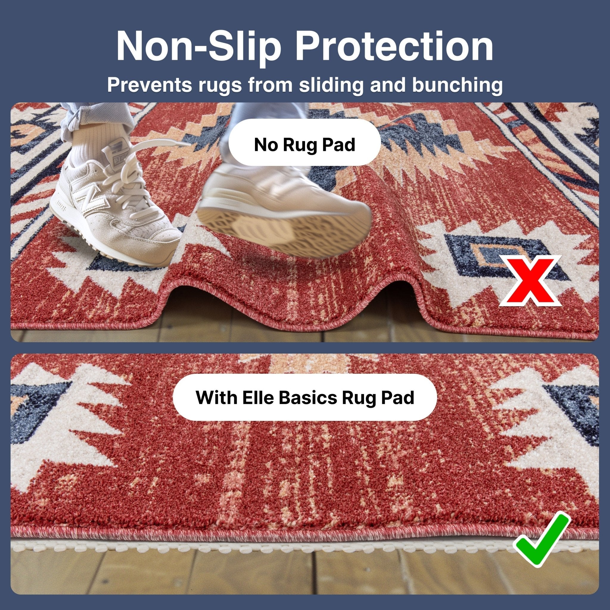 Elle Basics Rug Pad - Your Non-Slip Solution for Any Surface - 1/8" Thick Cushioned - All-Floor Protection Well Woven