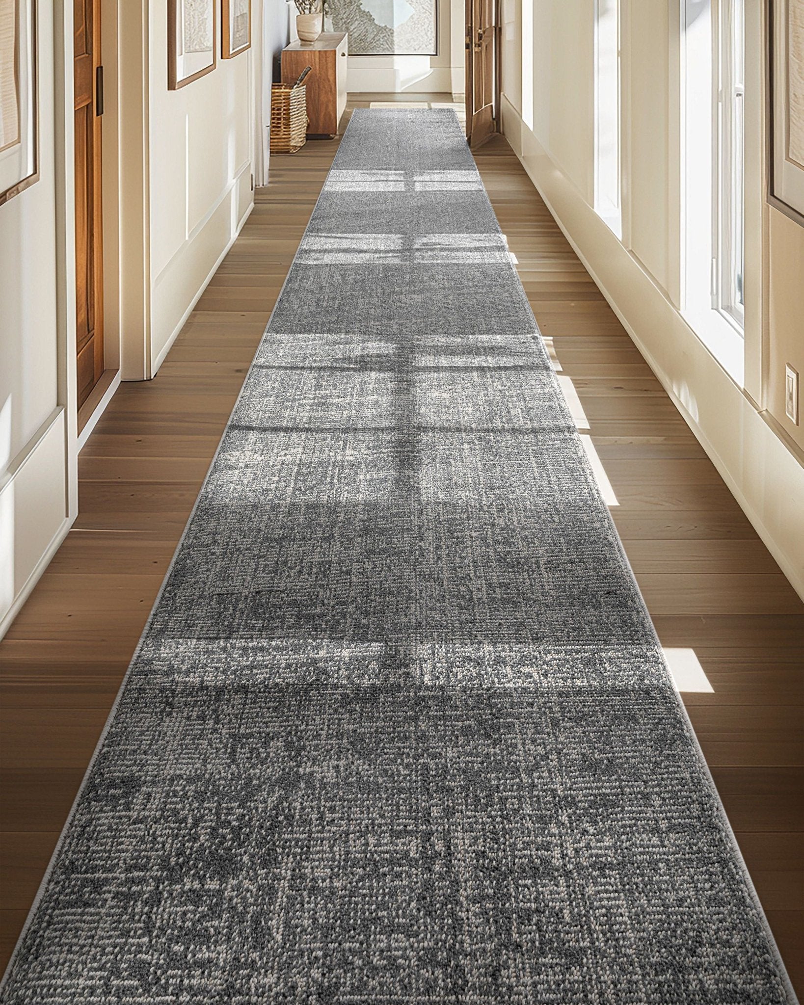 Custom Size Hallway & Stair Runner - Como Ivory Grey Choose Your Width x Choose Your Runner Length- Made to Order Runner - Ultra-Soft, Tweed Tonal Colors - Looped Pile Well Woven