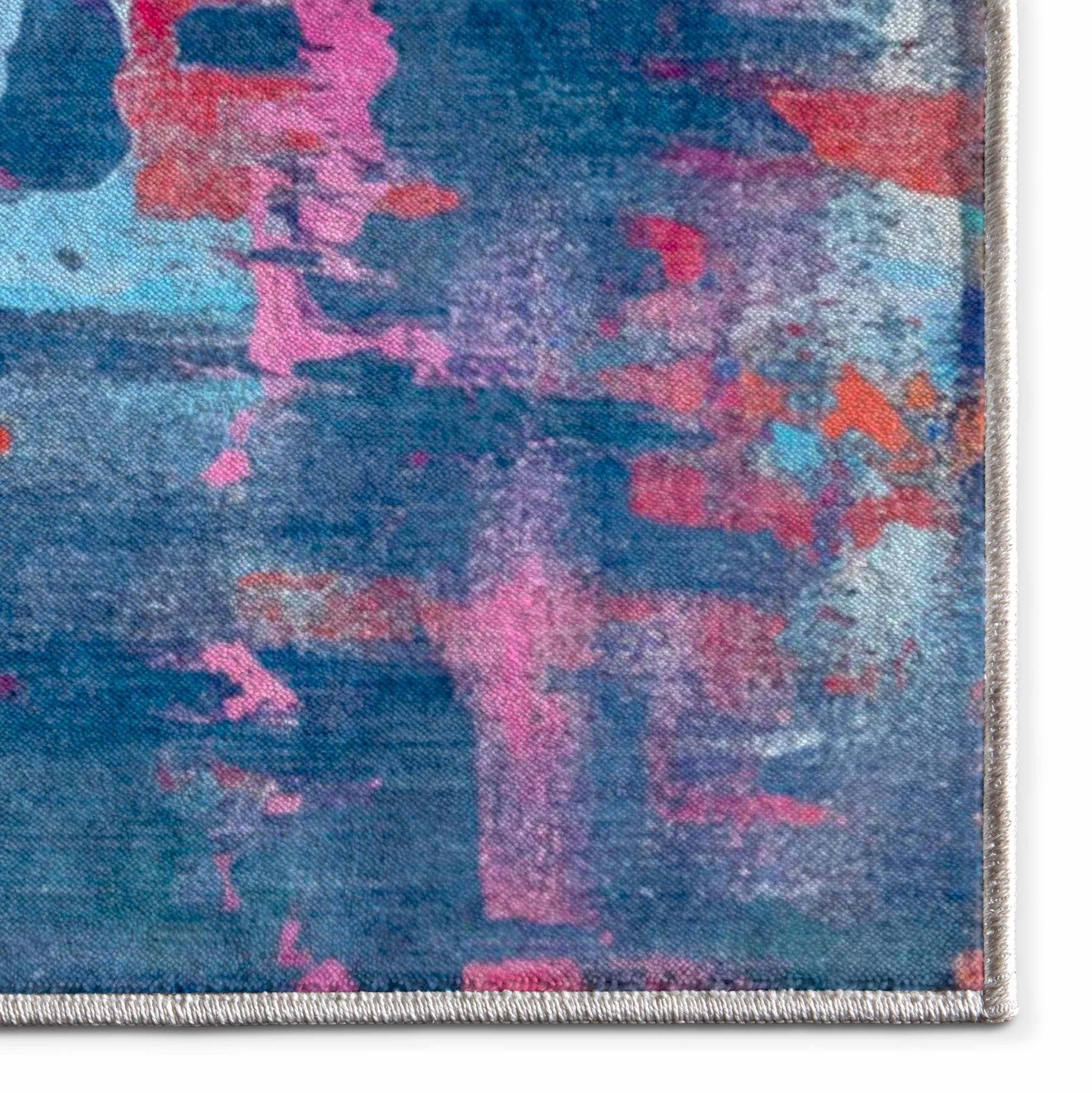 Apollo Aurora Bloom – Hand-Print Floral Abstract Flat Woven Multicolor Rug Well Woven
