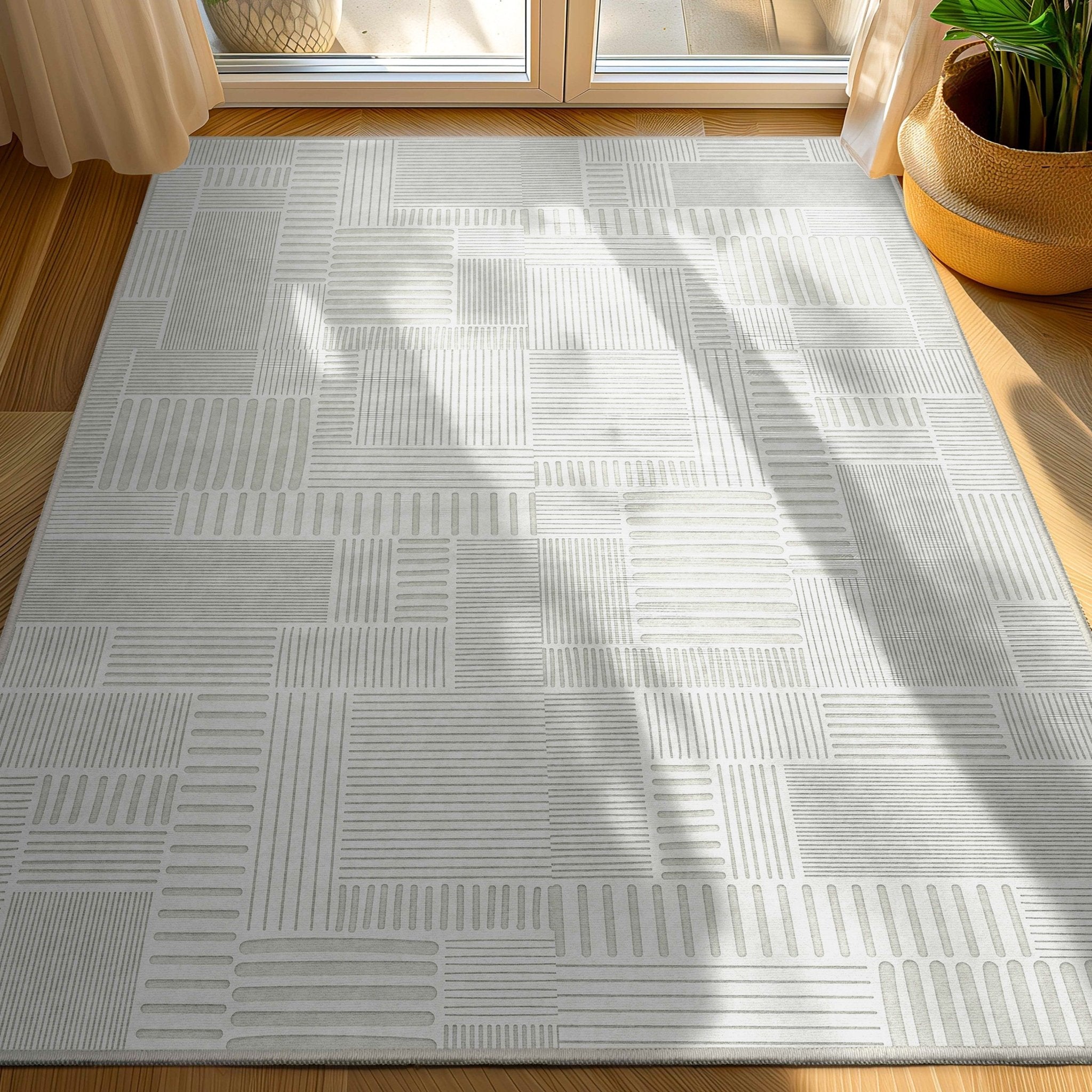 Apollo Granite Geometric Ivory Flat-Pile Rug Well Woven