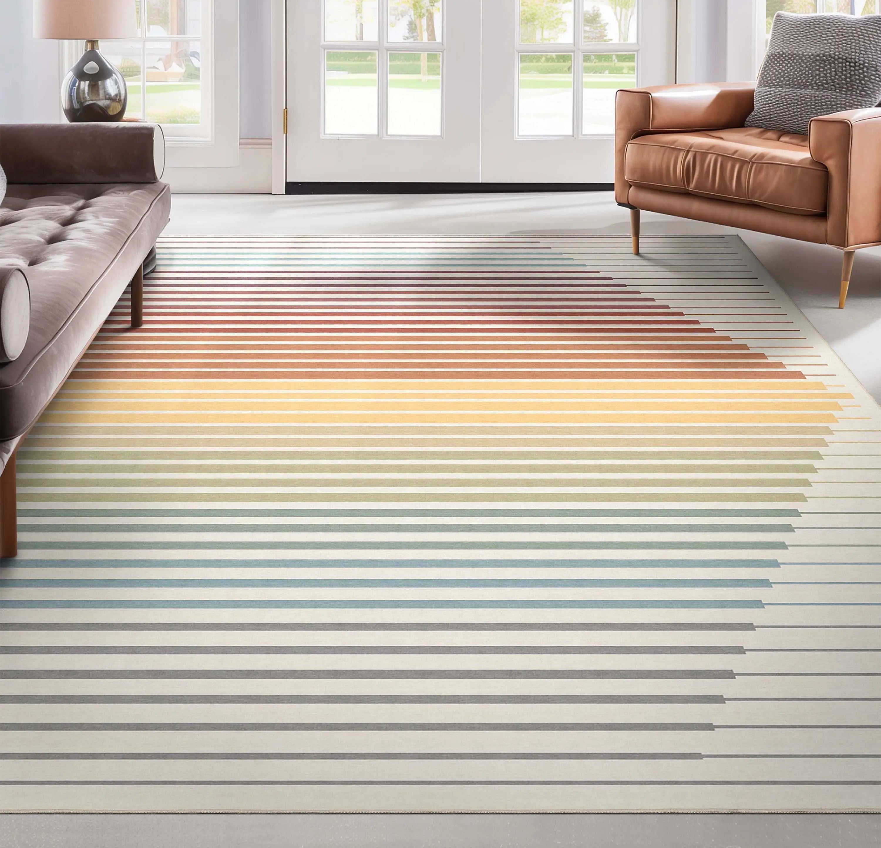 Apollo Odyssey Multi-Color Pastel Striped Rug Stain-Resistant & Easy to Clean Well Woven