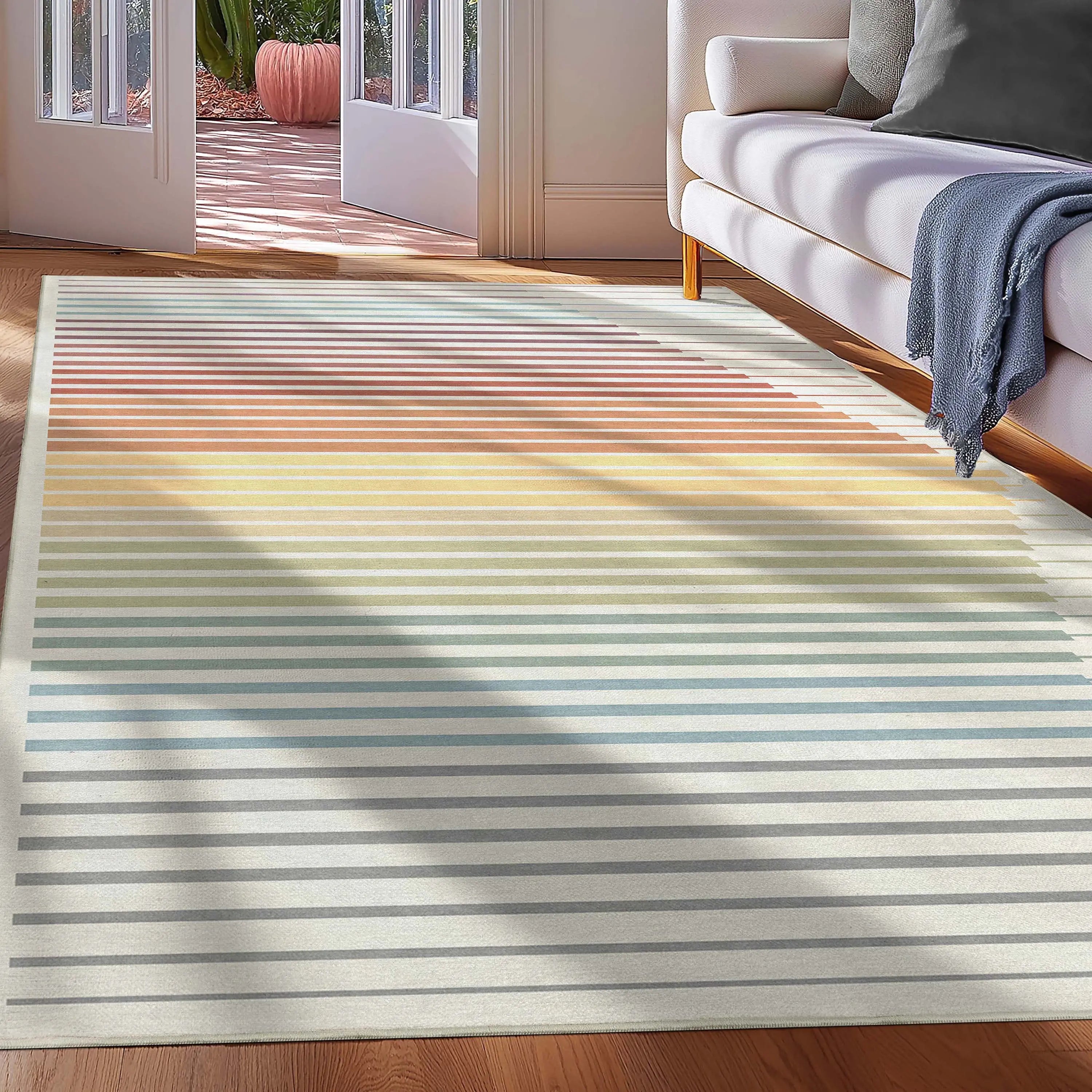 Apollo Odyssey Multi-Color Pastel Striped Rug Stain-Resistant & Easy to Clean Well Woven