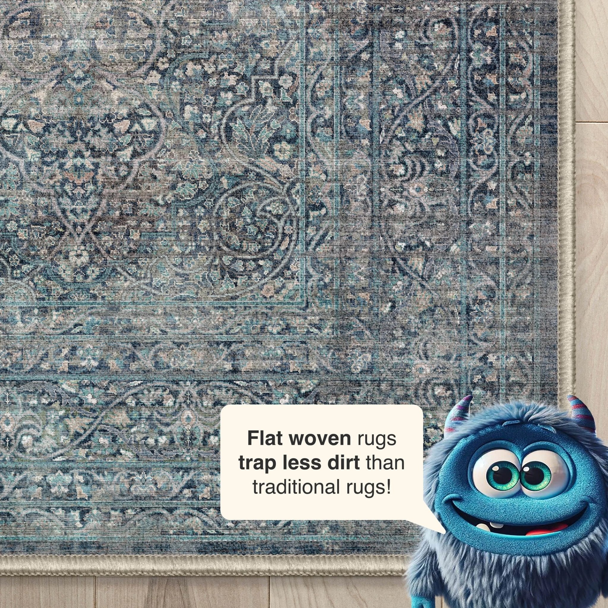 Juliette Vintage Persian Oriental Blue Flat-Weave Rug Well Woven