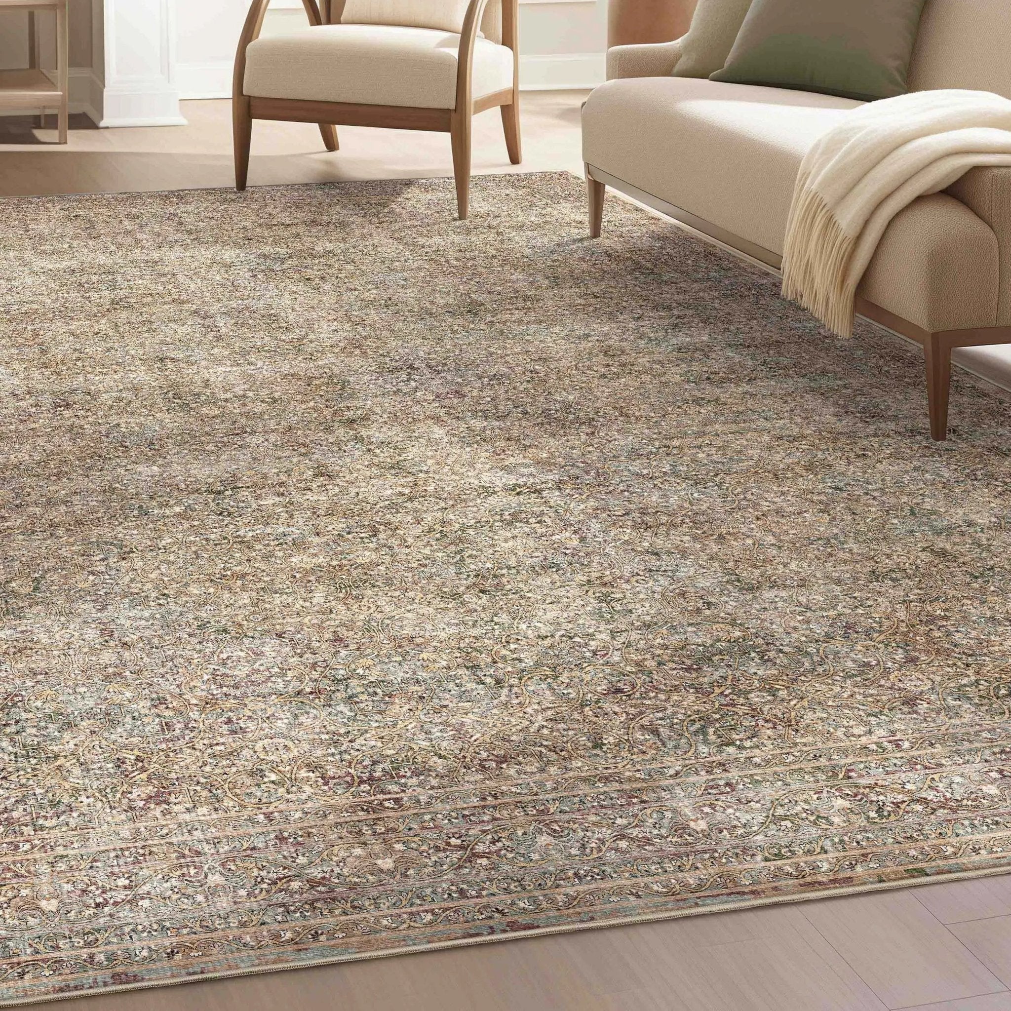 Juliette Vintage Persian Oriental Beige Flat-Weave Rug Well Woven
