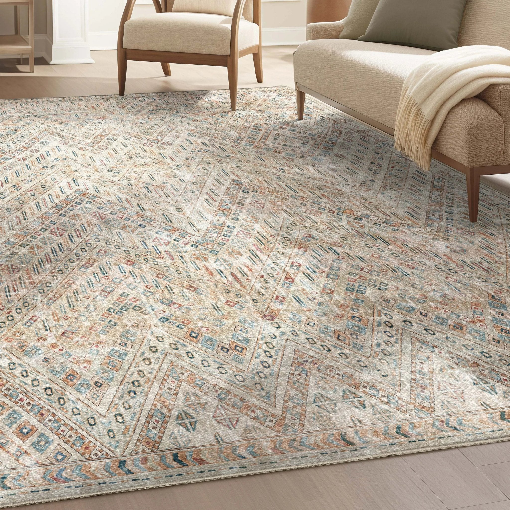 Anya Vintage Tribal Chevron Ivory Flat-Weave Rug Well Woven