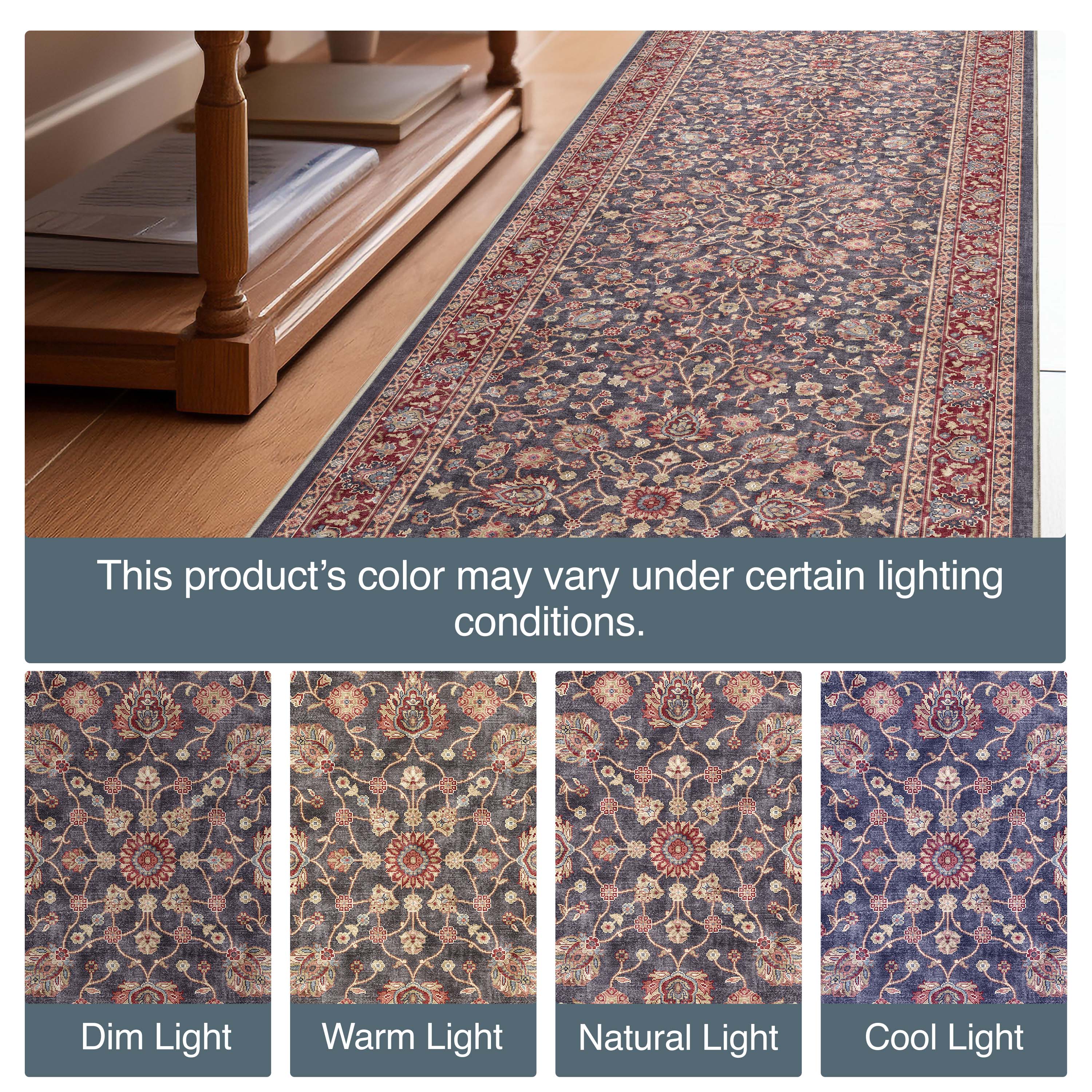 Custom Size Hallway & Stair Runner Rome Vintage Oriental Floral Navy Blue Red Choose Your Width x Choose Your Runner Length