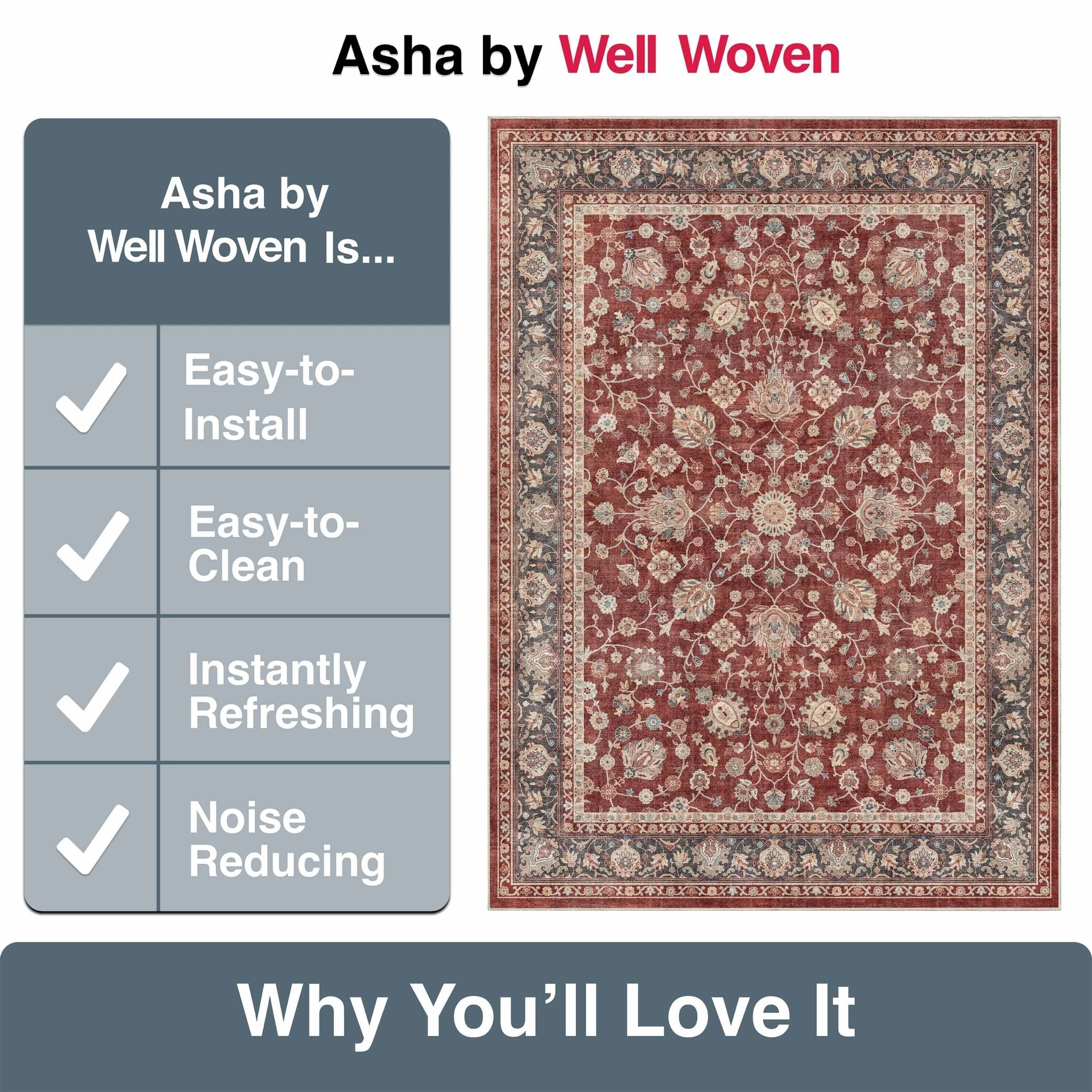 Red - Rome Vintage Oriental Floral Flat-Weave Rug - Well Woven