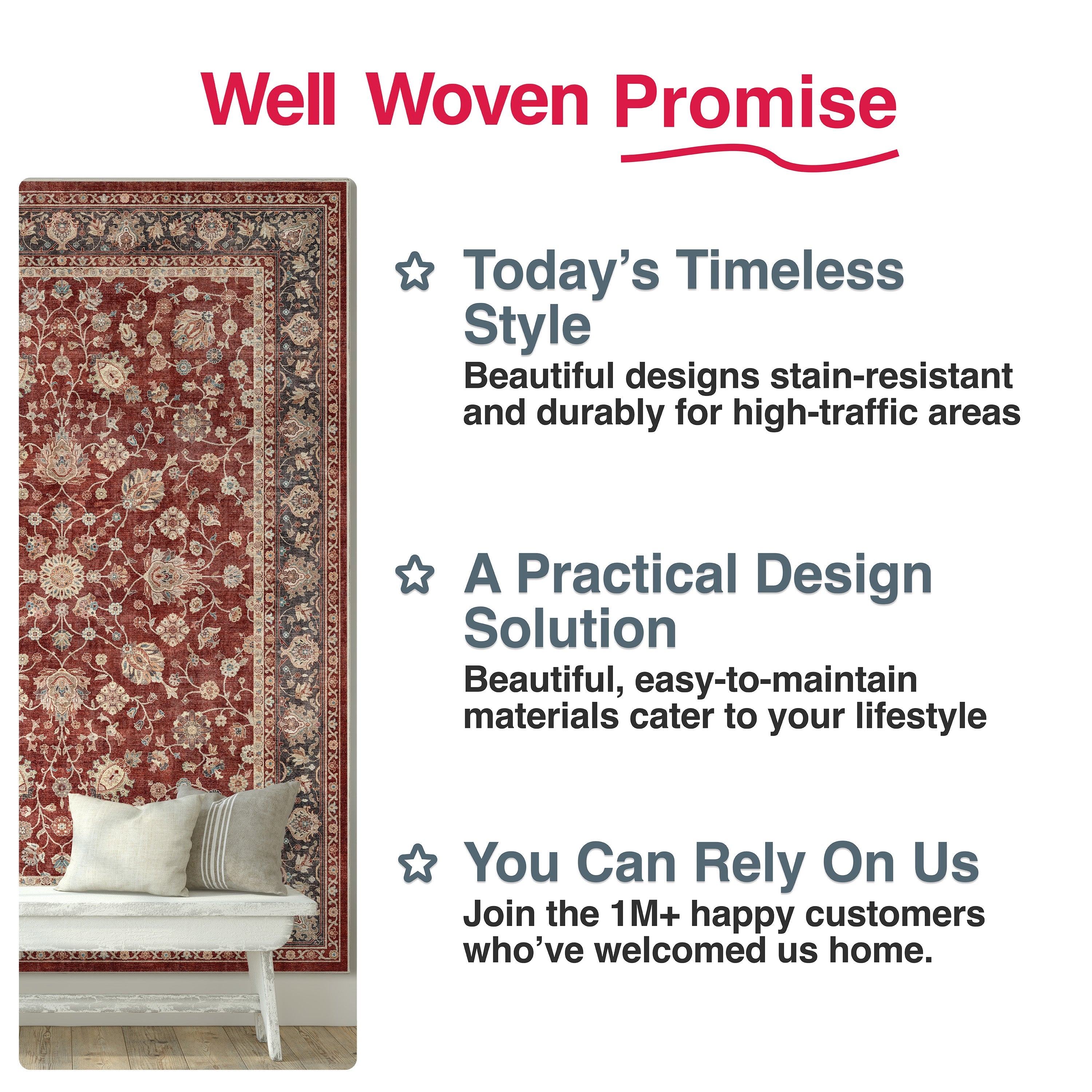 Custom Size Hallway & Stair Runner Rome Vintage Oriental Floral Red Choose Your Width x Choose Your Runner Length Well Woven