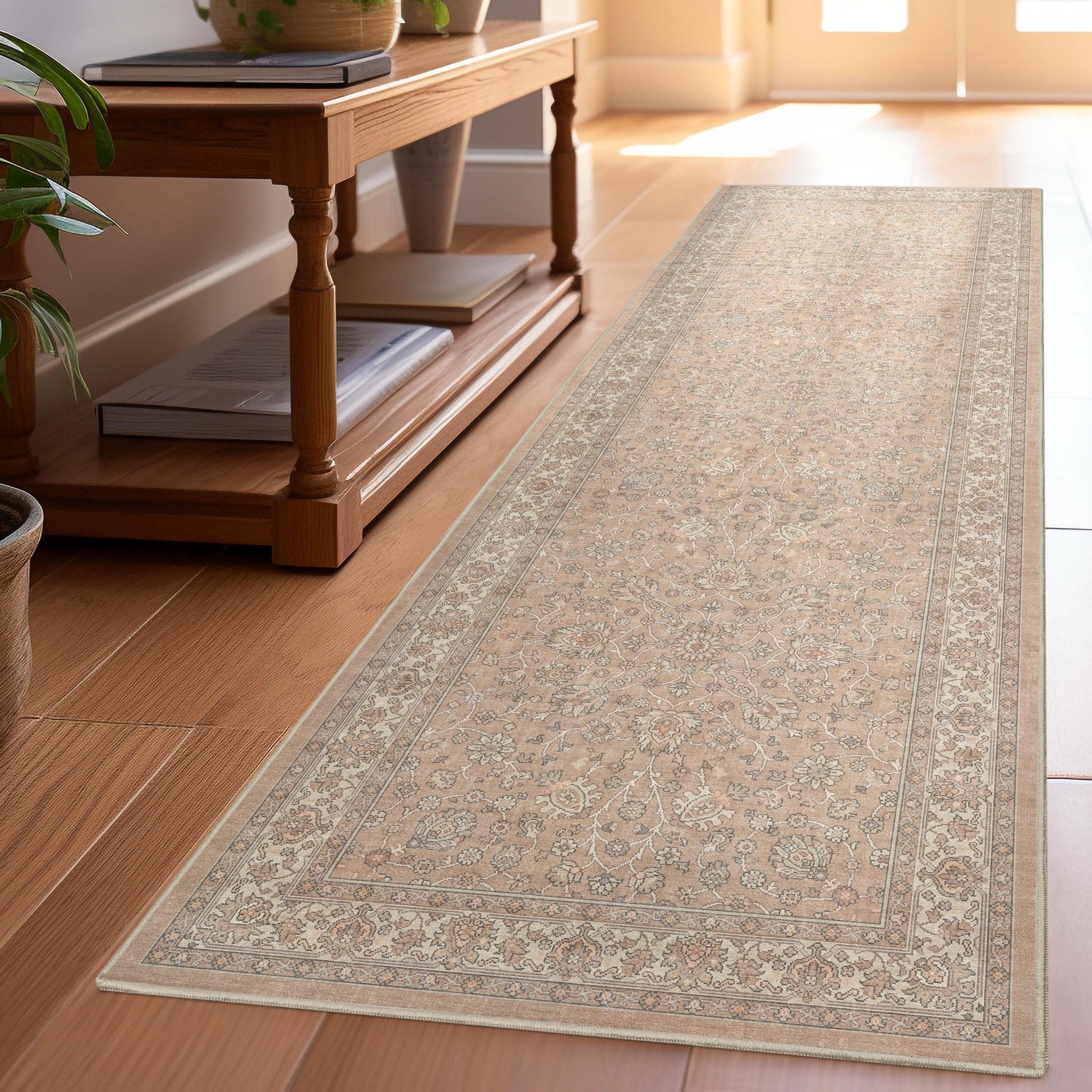 Beige Cream - Rome Vintage Oriental Floral Flat-Weave Rug - Well Woven