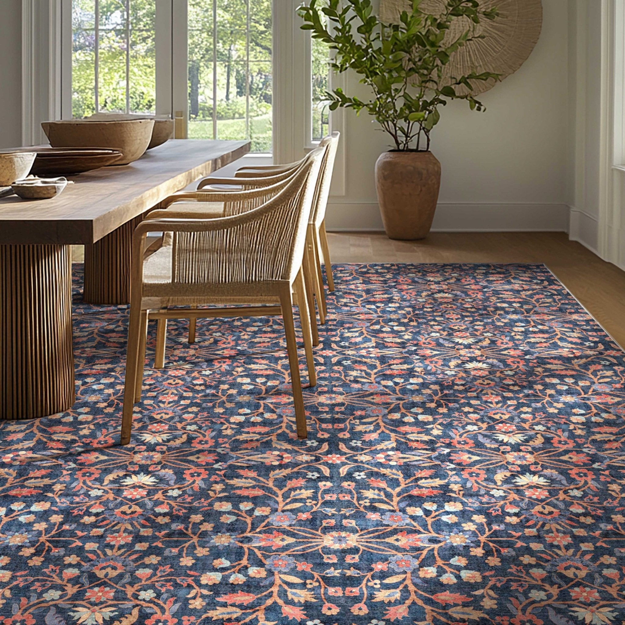 Multi - Jorunn Custom Rug - Botanical Flat-Pile, Personalized Sizes, Easy Maintenance Well Woven