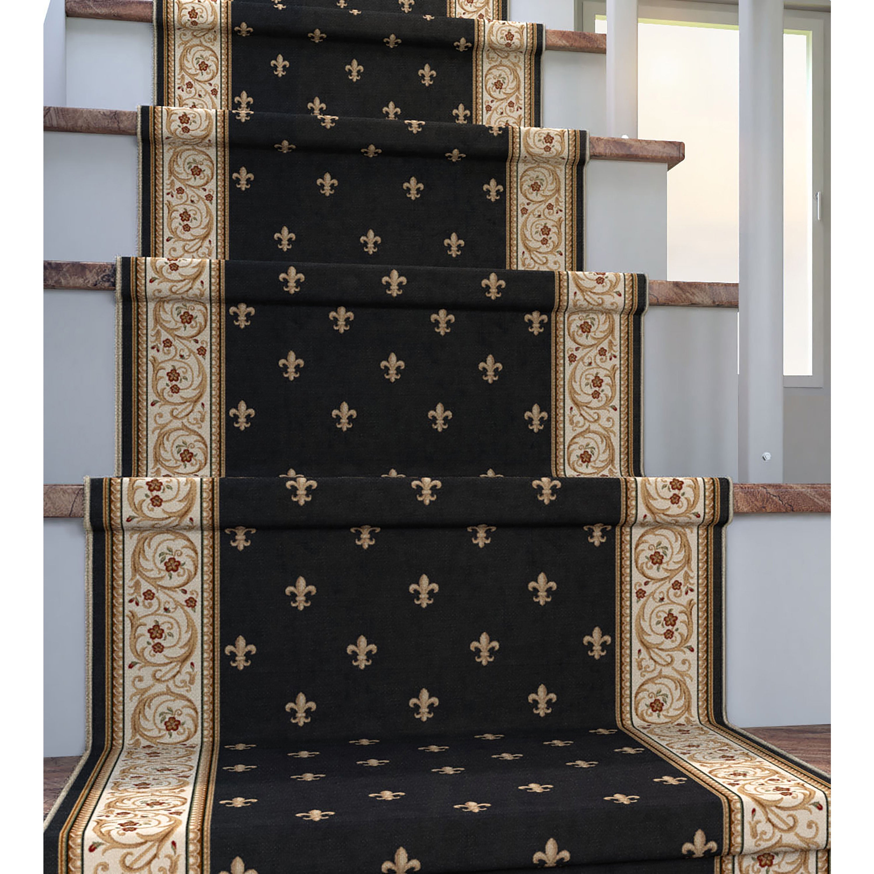 Custom Size Runner Fleur De Lis Black Choose Your Width x Choose Your Length Hallway Runner Rug Well Woven