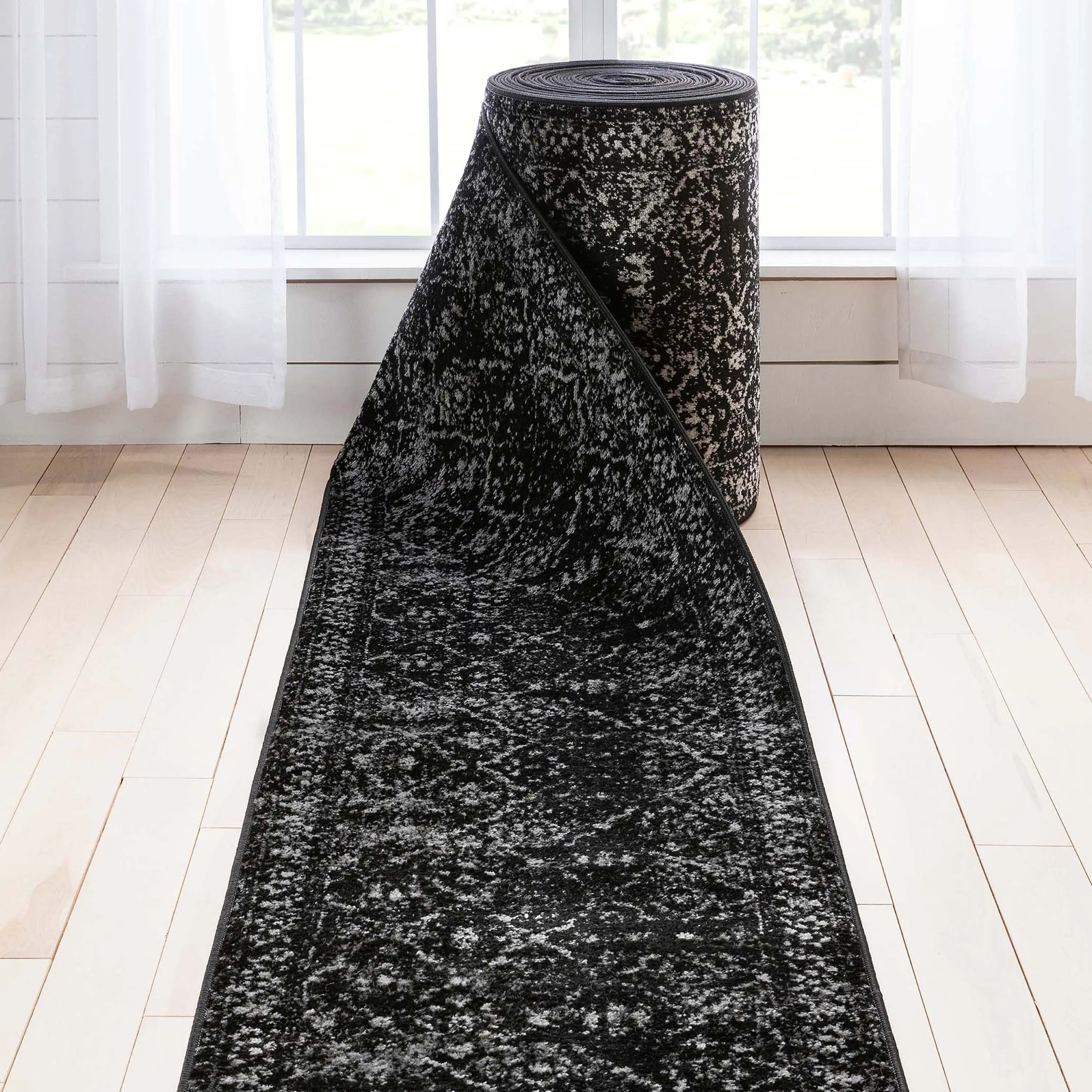 Argos Custom Size Runner Vintage Medallion Oriental Black Choose Your Width x Choose Your Length Hallway Runner Rug Well Woven