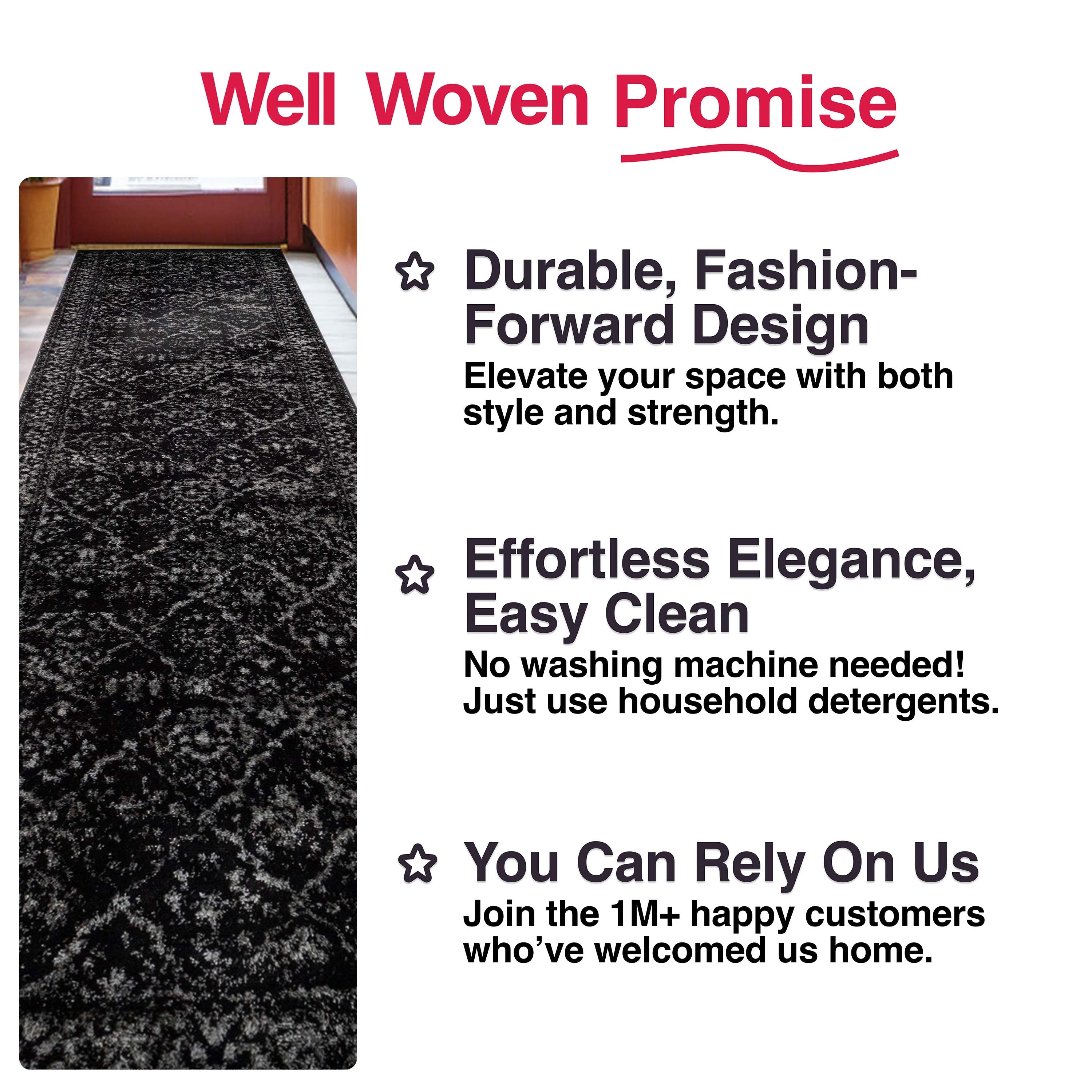 Argos Custom Size Runner Vintage Medallion Oriental Black Choose Your Width x Choose Your Length Hallway Runner Rug