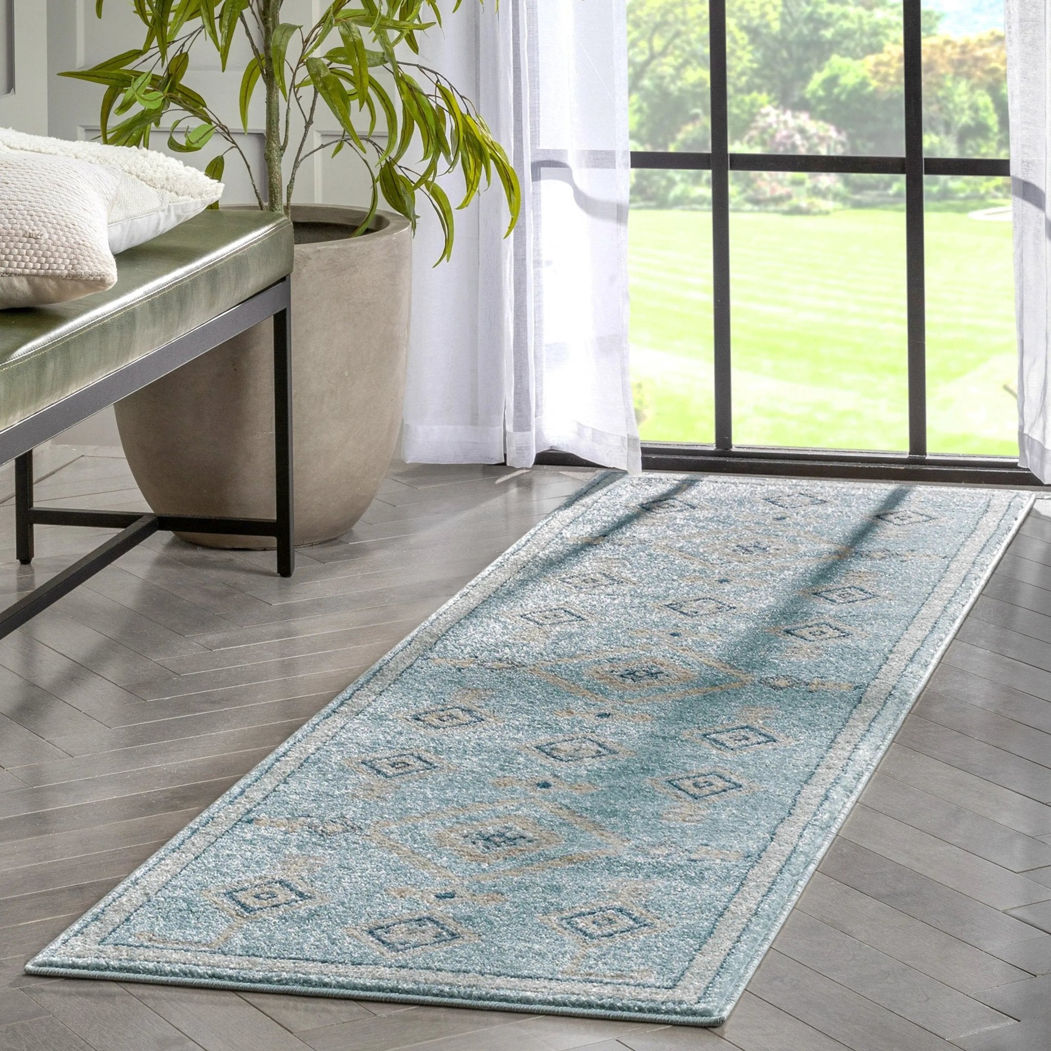 Azra Tribal Medallion Light Blue Rug Well Woven