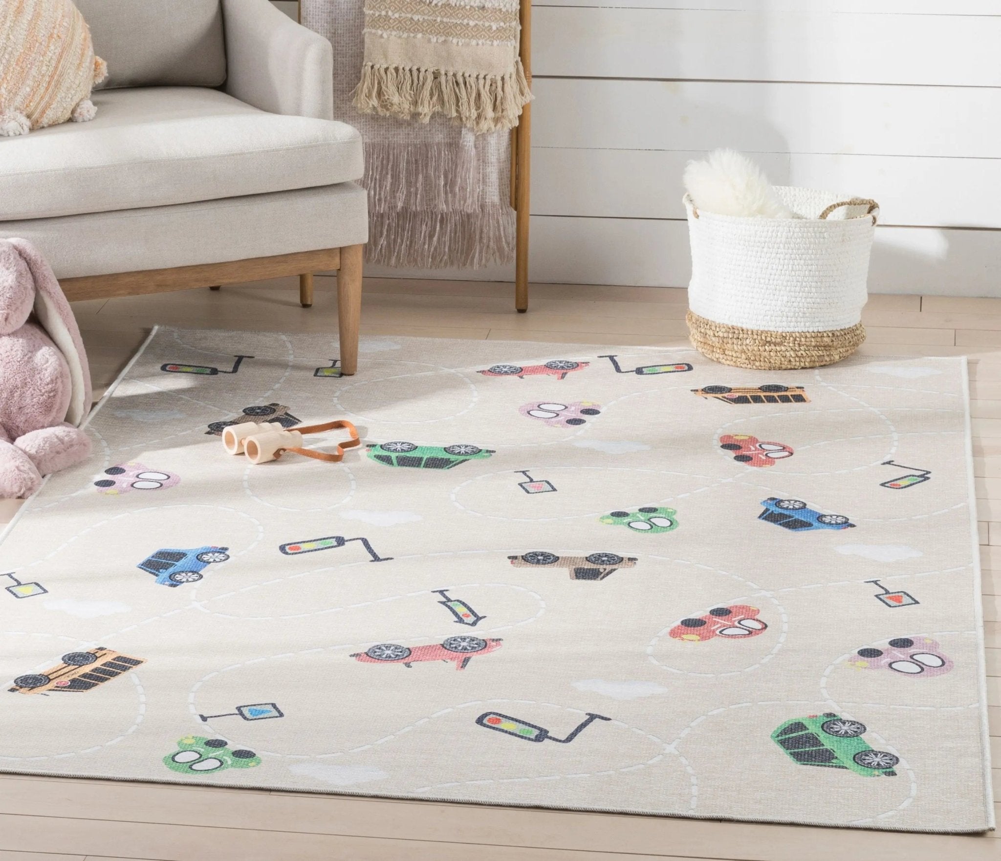 Traffic Modern Beige Kids Flat-Weave Rug Well Woven