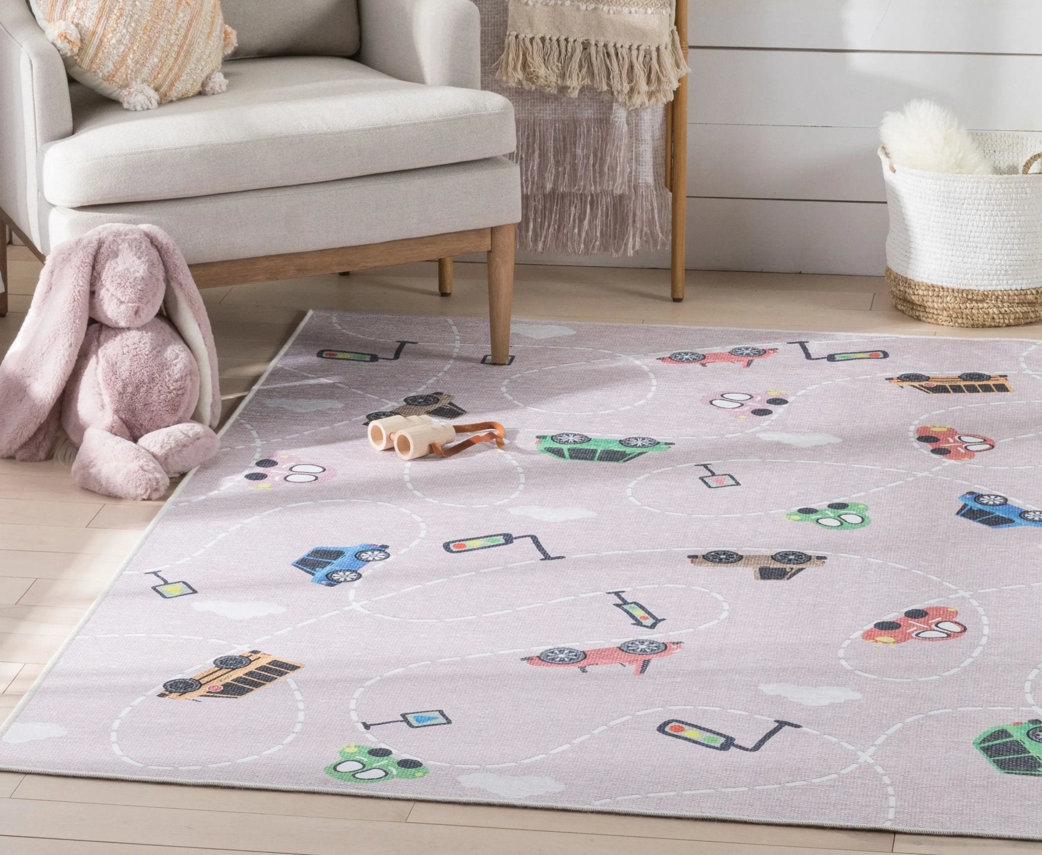 Traffic Modern Pink Kids Flat-Weave Rug Well Woven