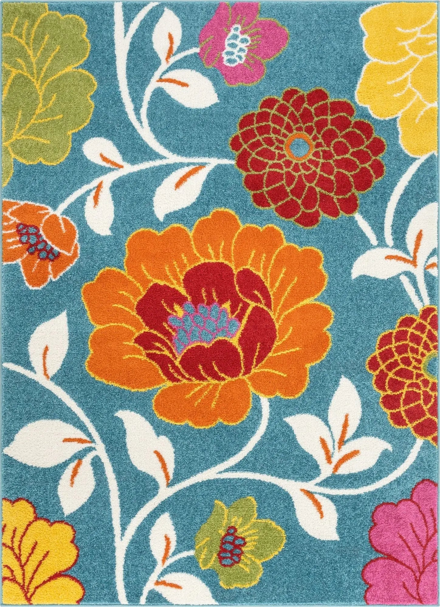 Starbright Daisy Flowers Blue Rug Well Woven