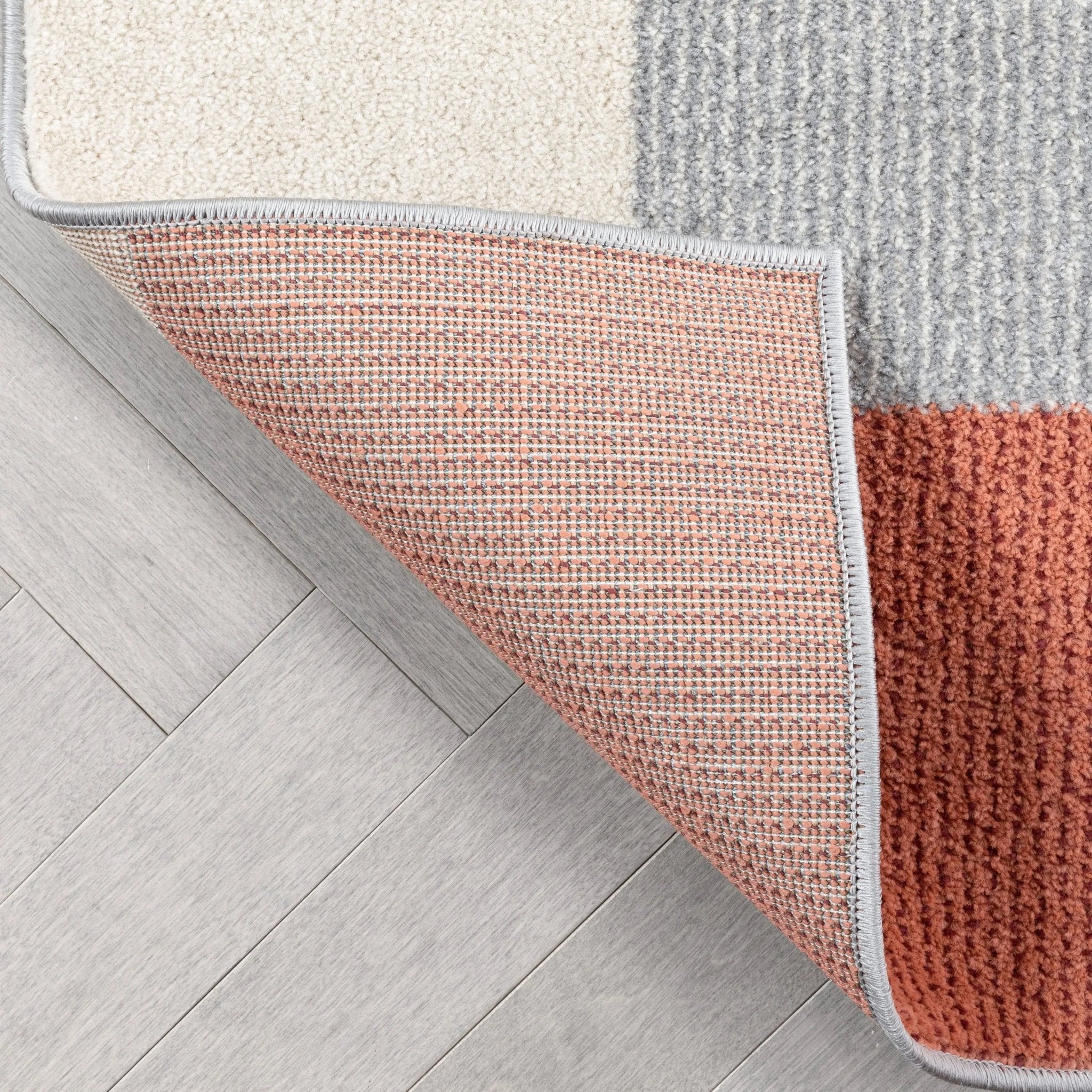 Wilma Modern Geometric Squares Blush Grey Rug Well Woven