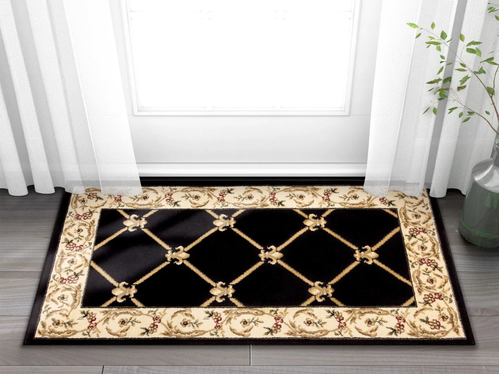 Fleur De Lis Black Formal Rug Well Woven