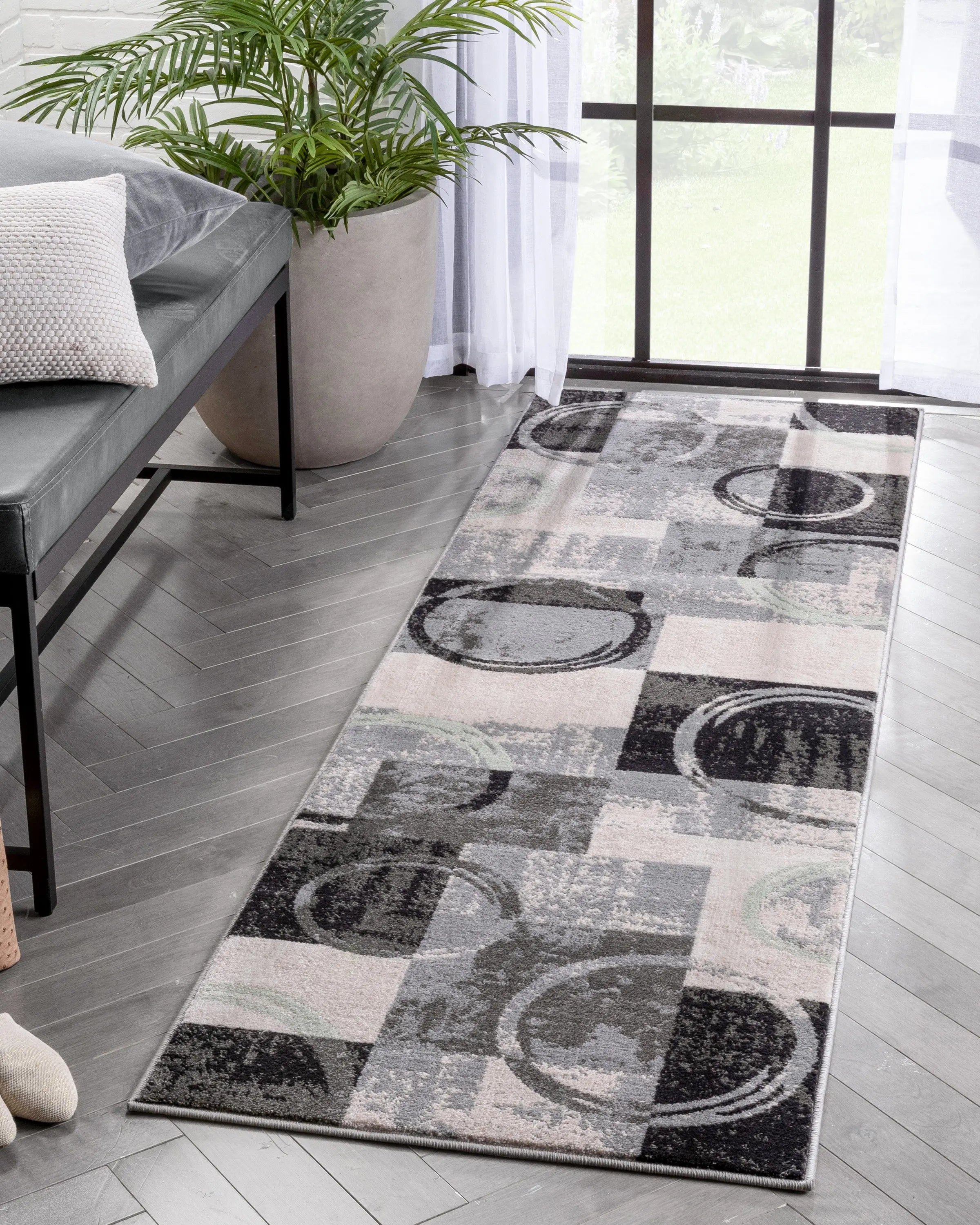 Shai Modern Geometric Grey Green Rug Well Woven