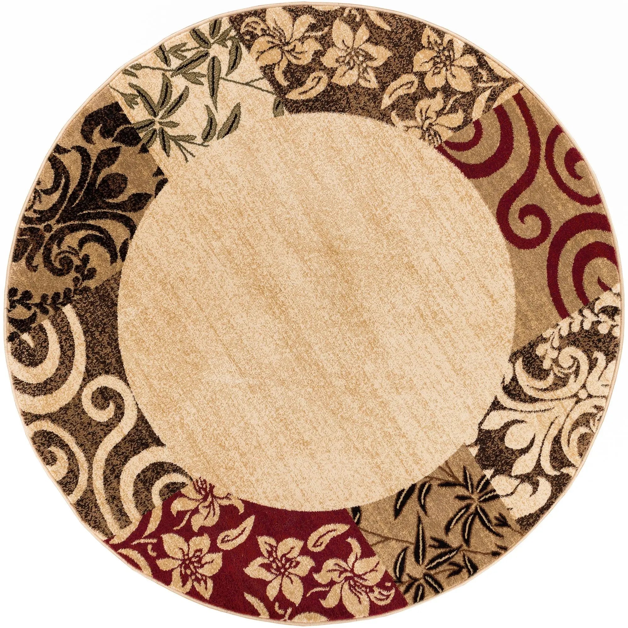 Vane Willow Damask Beige Transitional Round Rug Well Woven
