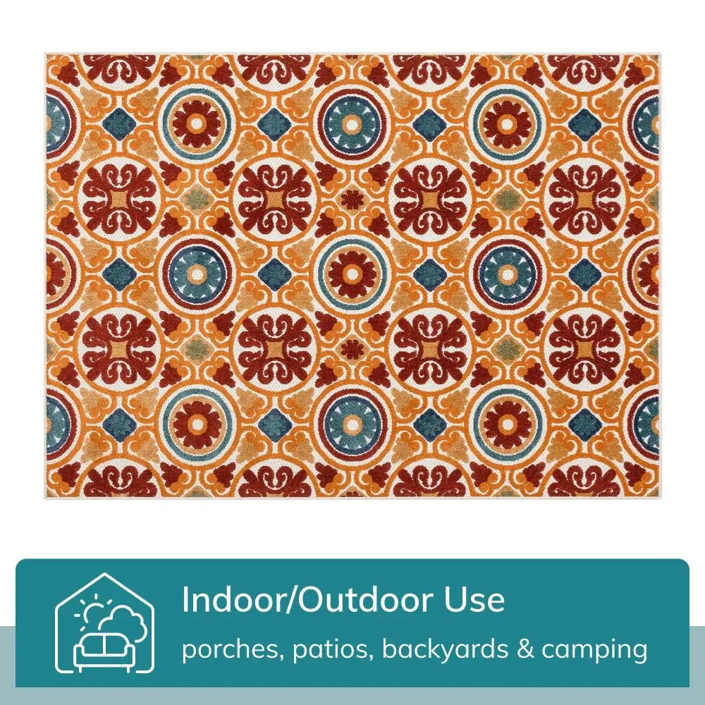 Audun Modern Geometric Indoor/Outdoor Red High-Low Rug Well Woven
