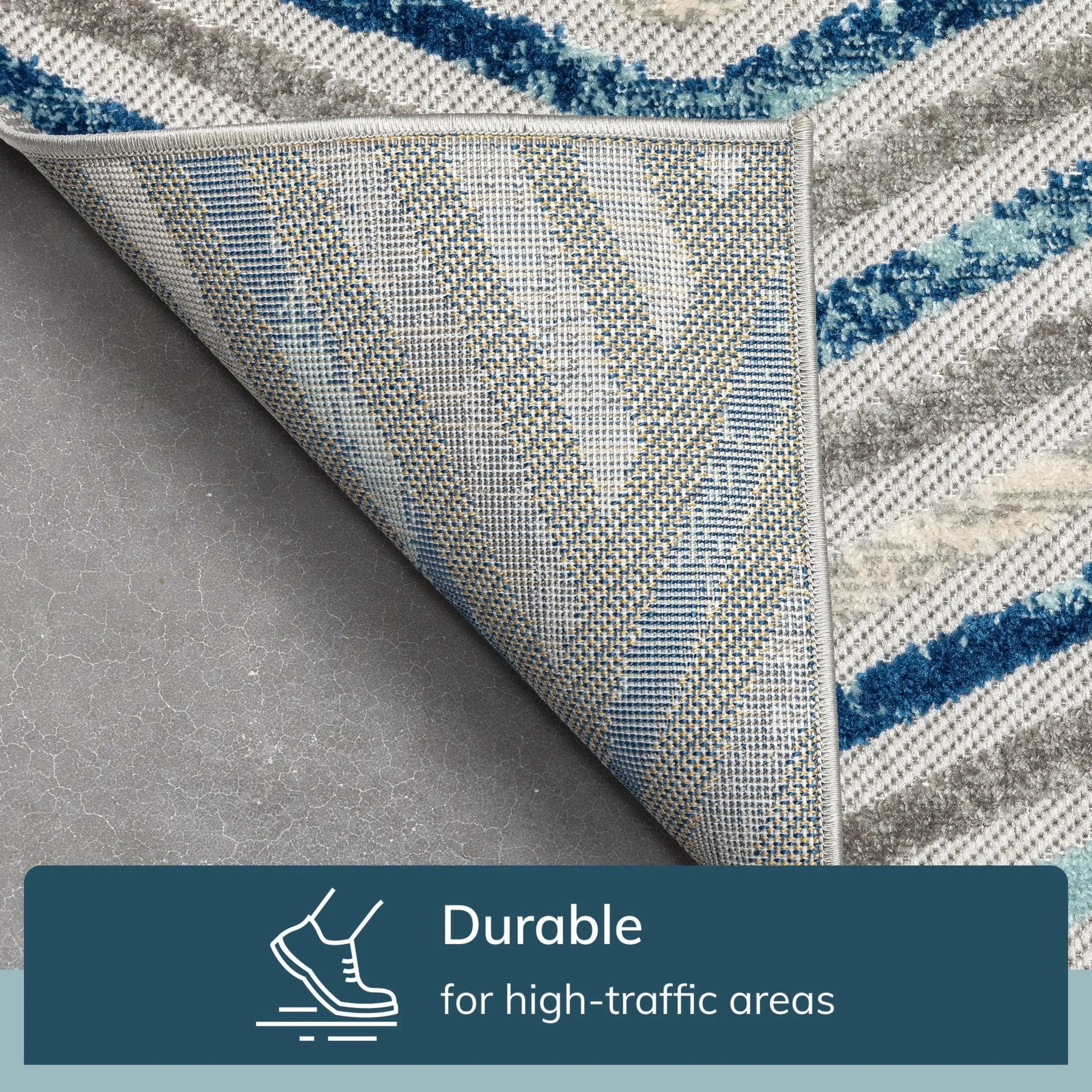 Neema Modern Chevron Striped Indoor/Outdoor Grey Blue High-Low Rug Well Woven