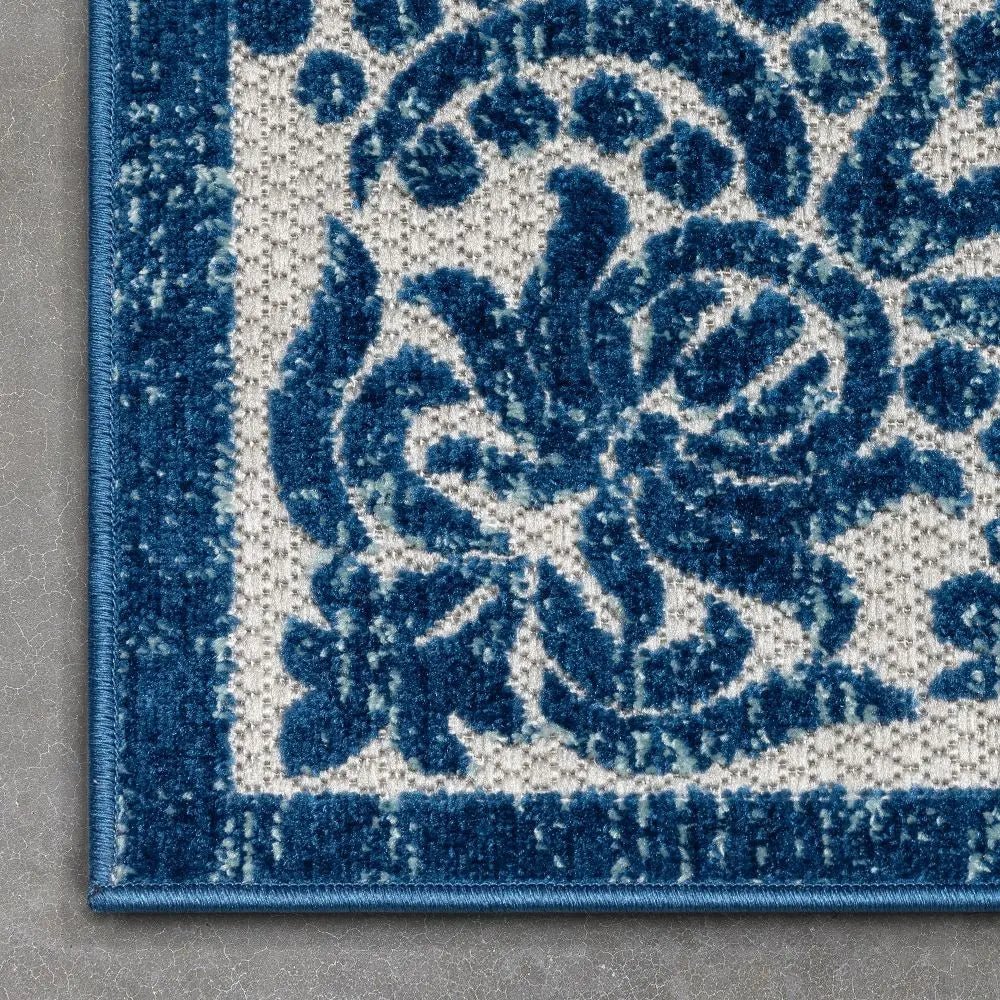 Arid Modern Medallion Persian Indoor/Outdoor Blue High-Low Rug Well Woven