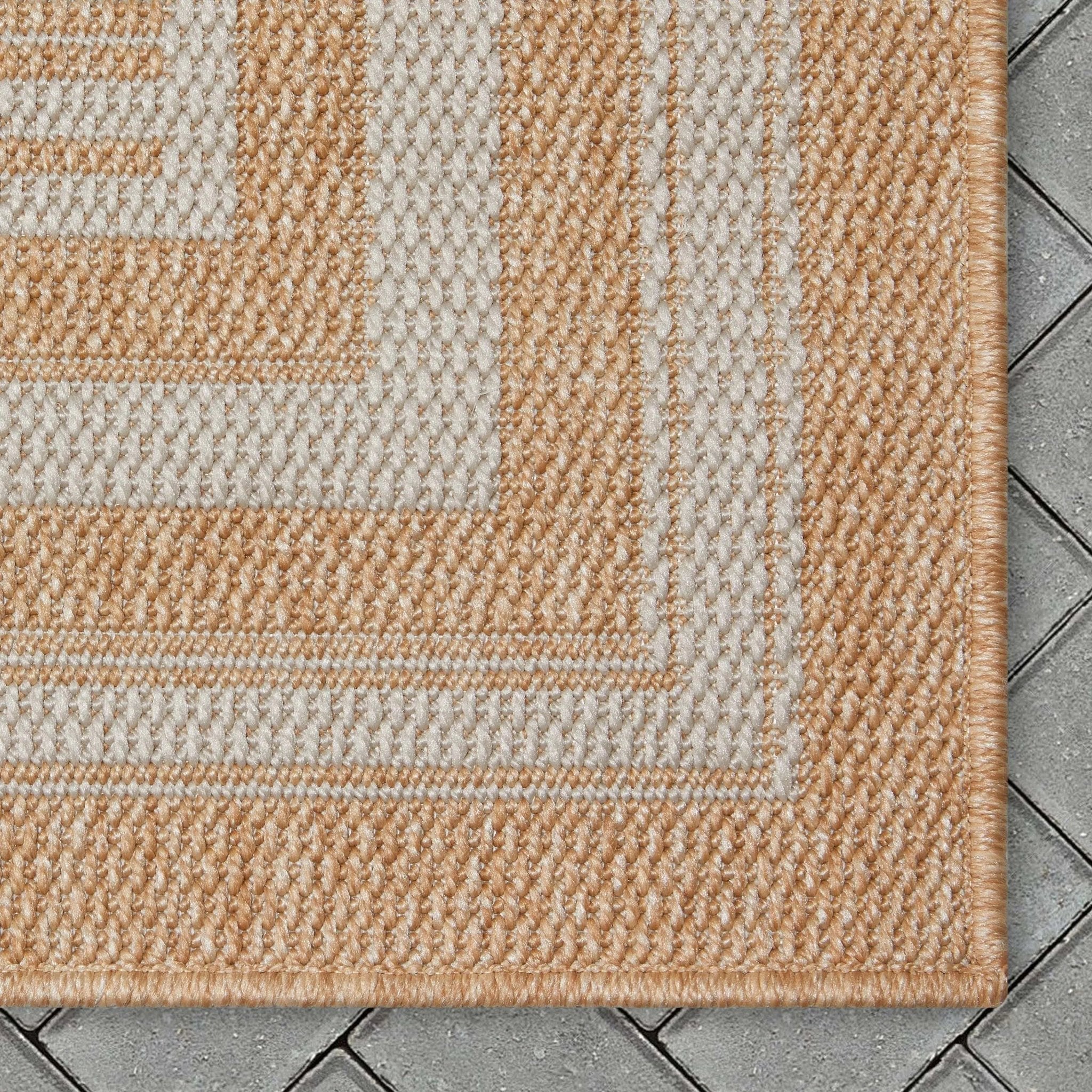 Frankie Modern Stripes Indoor/Outdoor Beige Textured Rug Well Woven