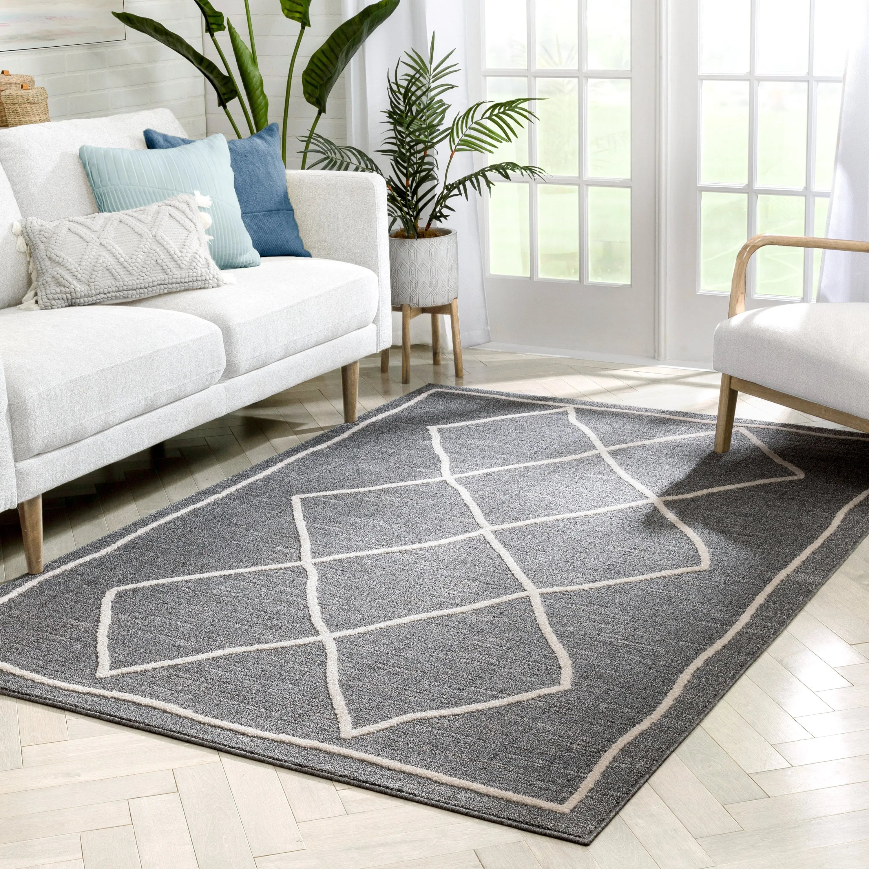 Cora Moroccan Lattice Trellis Grey Looped Pile Rug Well Woven