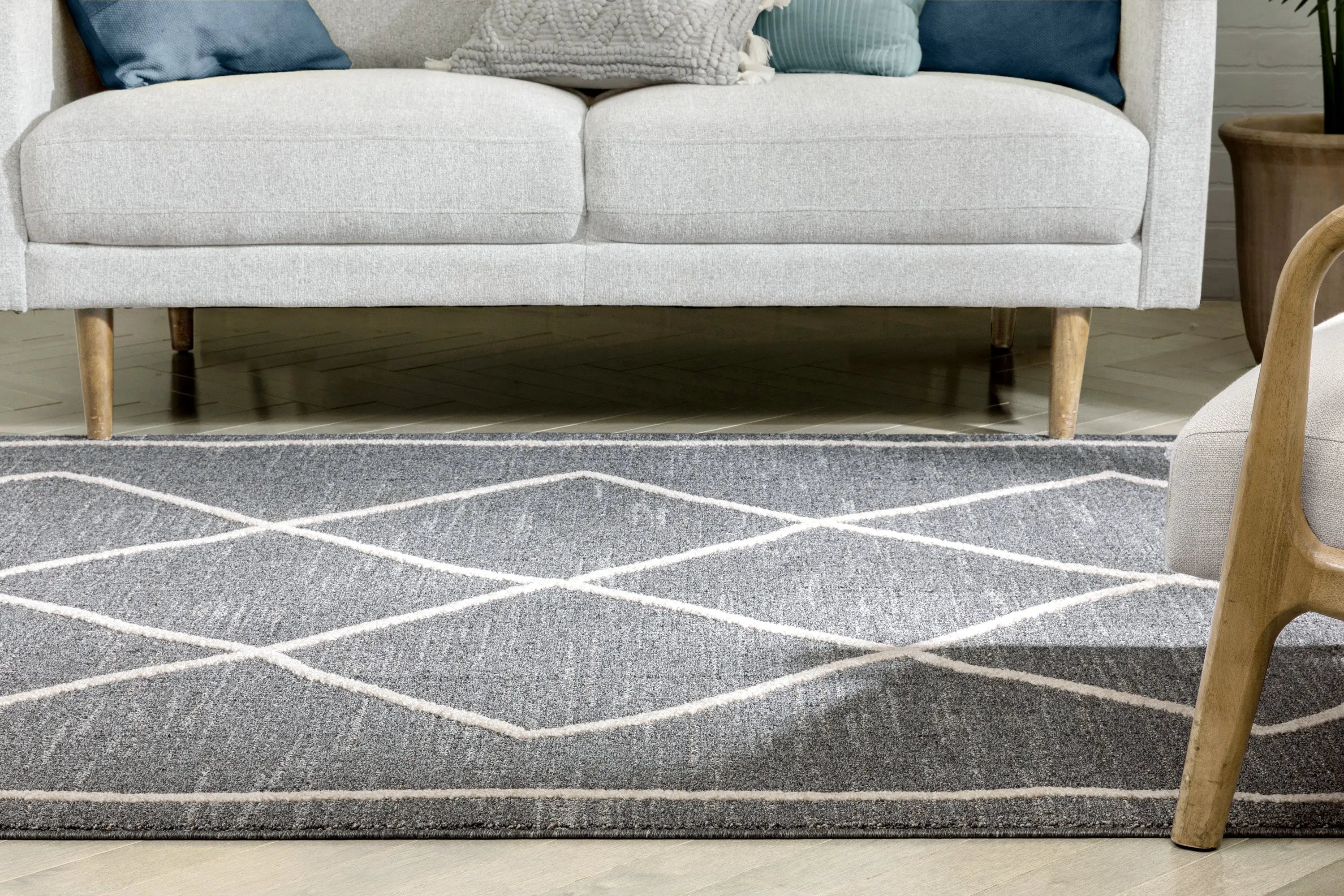 Cora Moroccan Lattice Trellis Grey Looped Pile Rug Well Woven