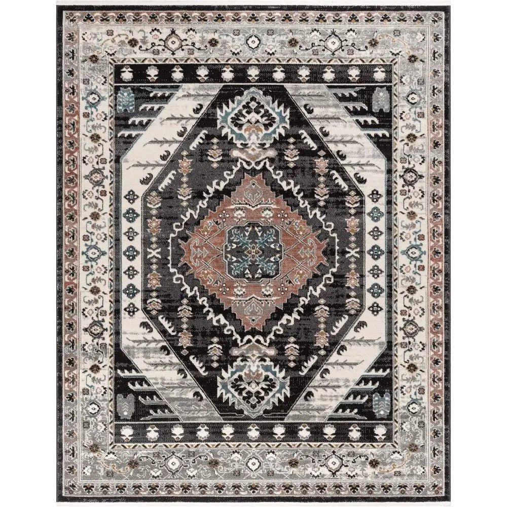 Julita Vintage Bohemian Aztec Tribal Black Rug Well Woven