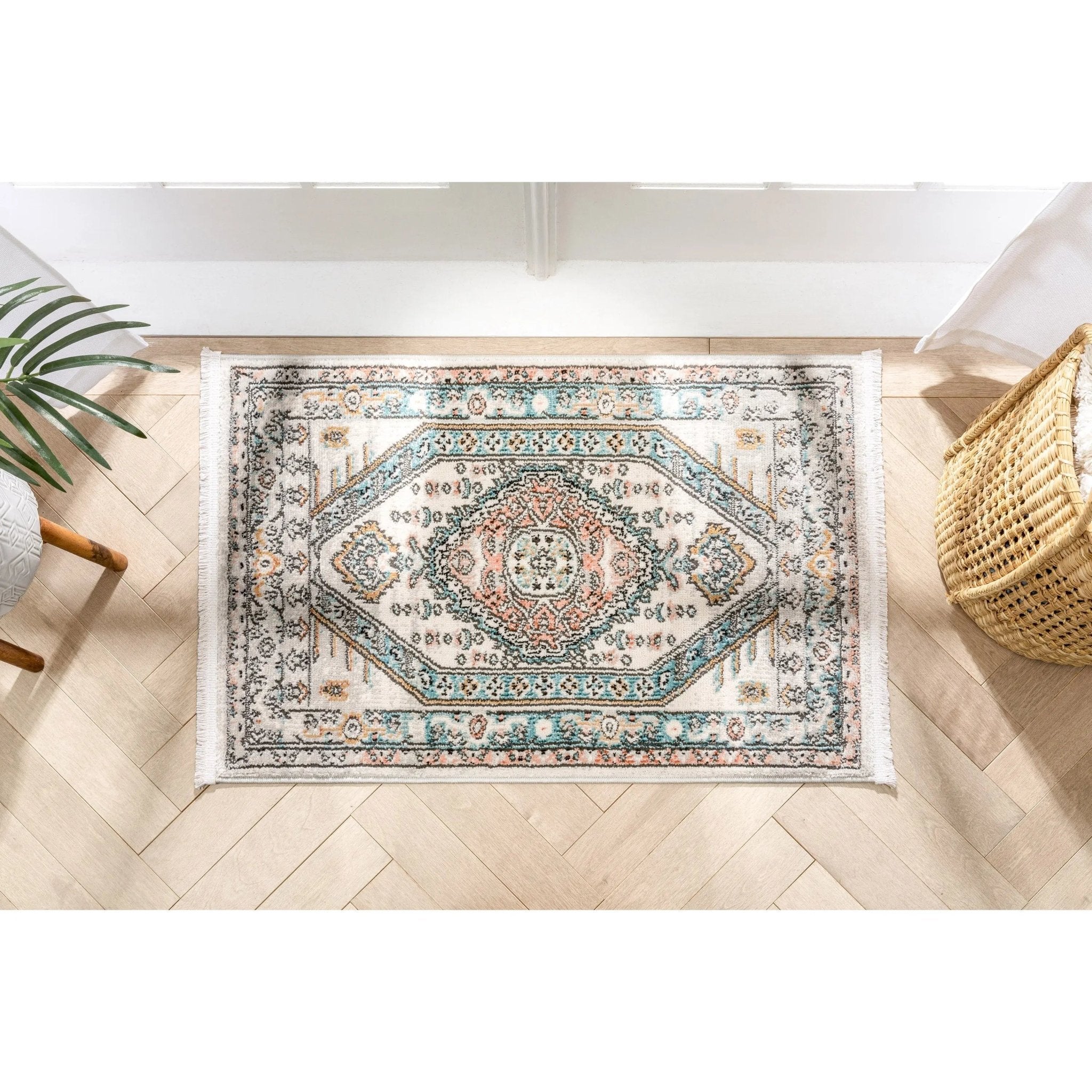 Jane Vintage Bohemian Aztec Tribal Blue Rug Well Woven