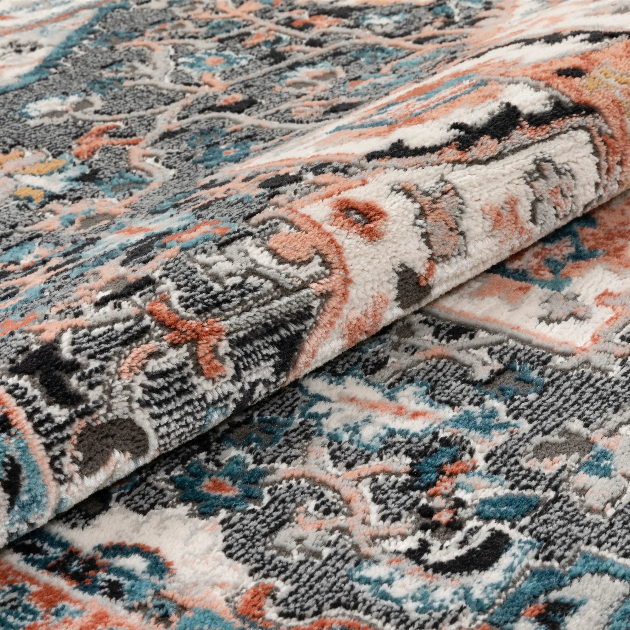 Minos Vintage Bohemian Oriental Floral Black Rug Well Woven